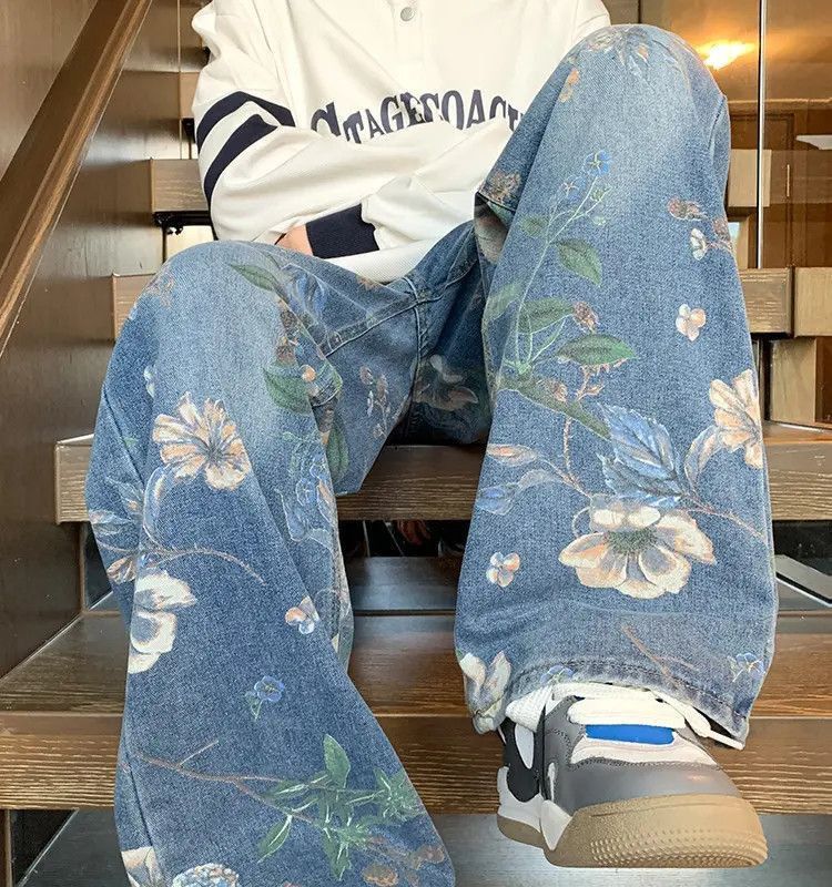 Japanese Brand Retro loose fitting wide leg printed jeans Size US 32 / EU 48 - 4 Thumbnail
