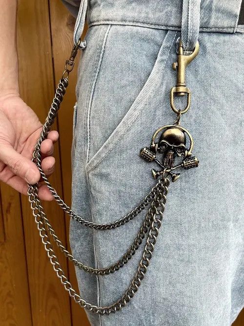 Jewelry Triple Layered Skull Wallet Chain, Skeleton Belt Chain Size ONE SIZE - 2 Thumbnail