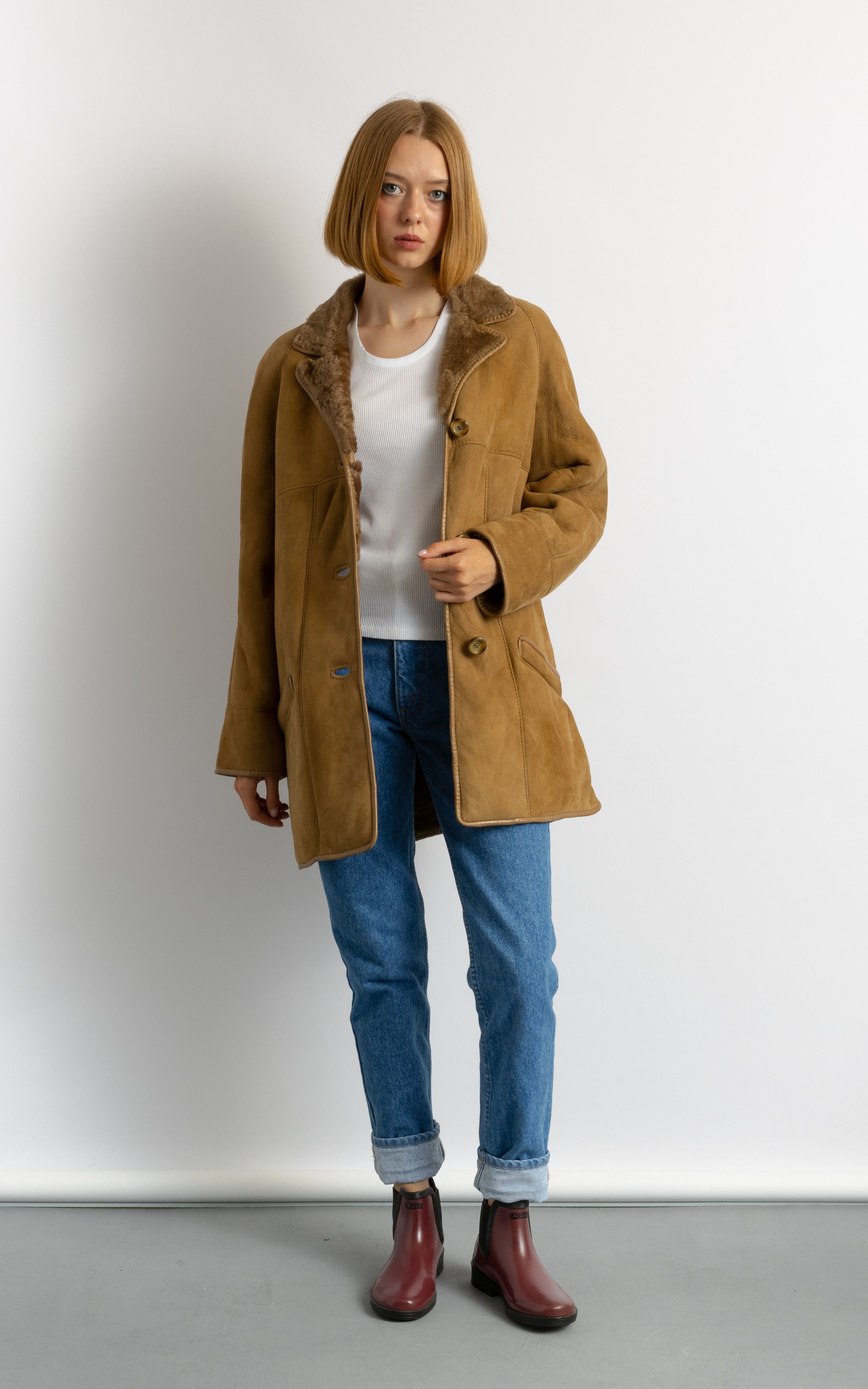 Vintage Deadstock Sheepskin Coat 70s, Shearling Size S 6121 Size S / US 4 / IT 40 - 2 Thumbnail