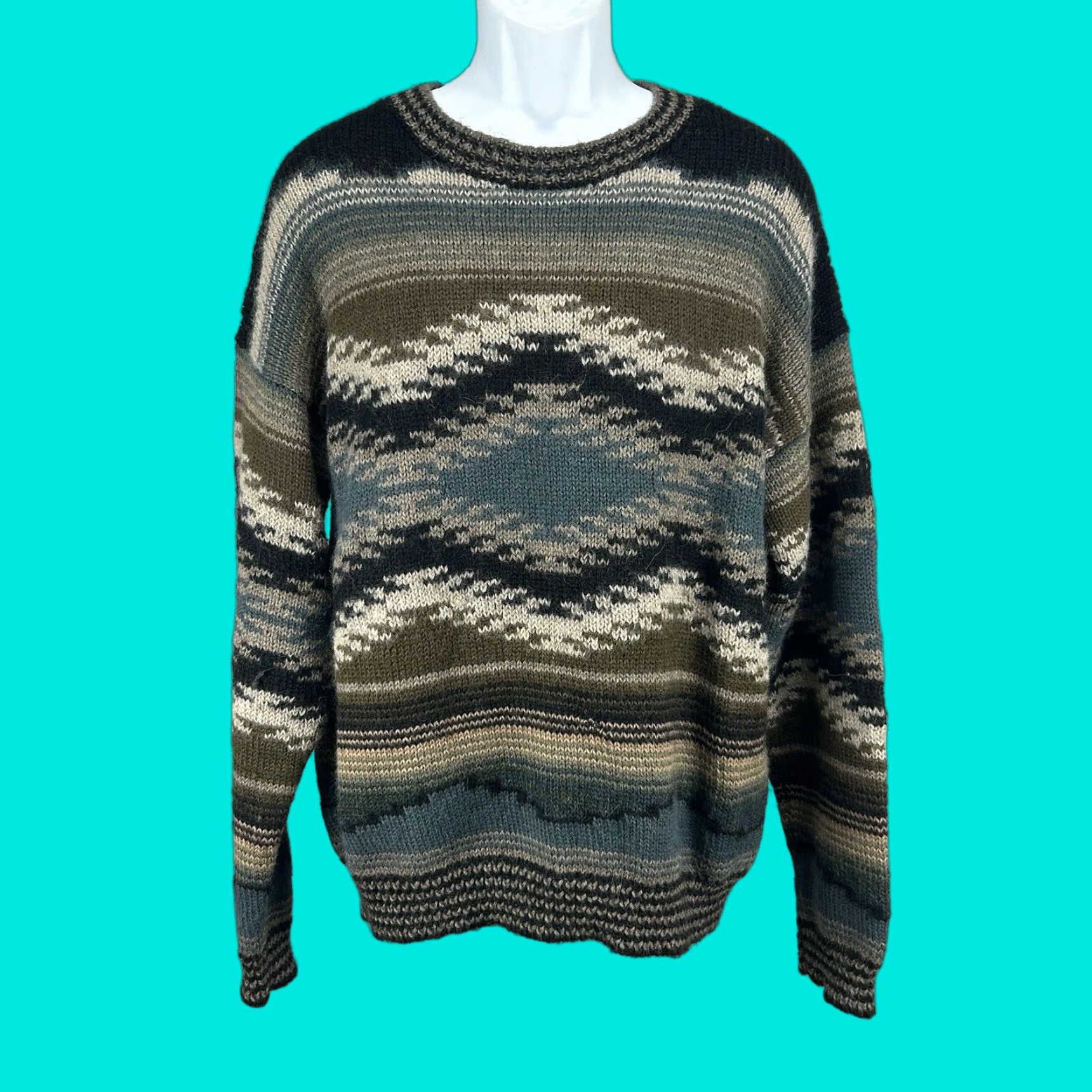 VINTAGE Peruvian Connection Men's XL Crochet Alpaca Crewneck