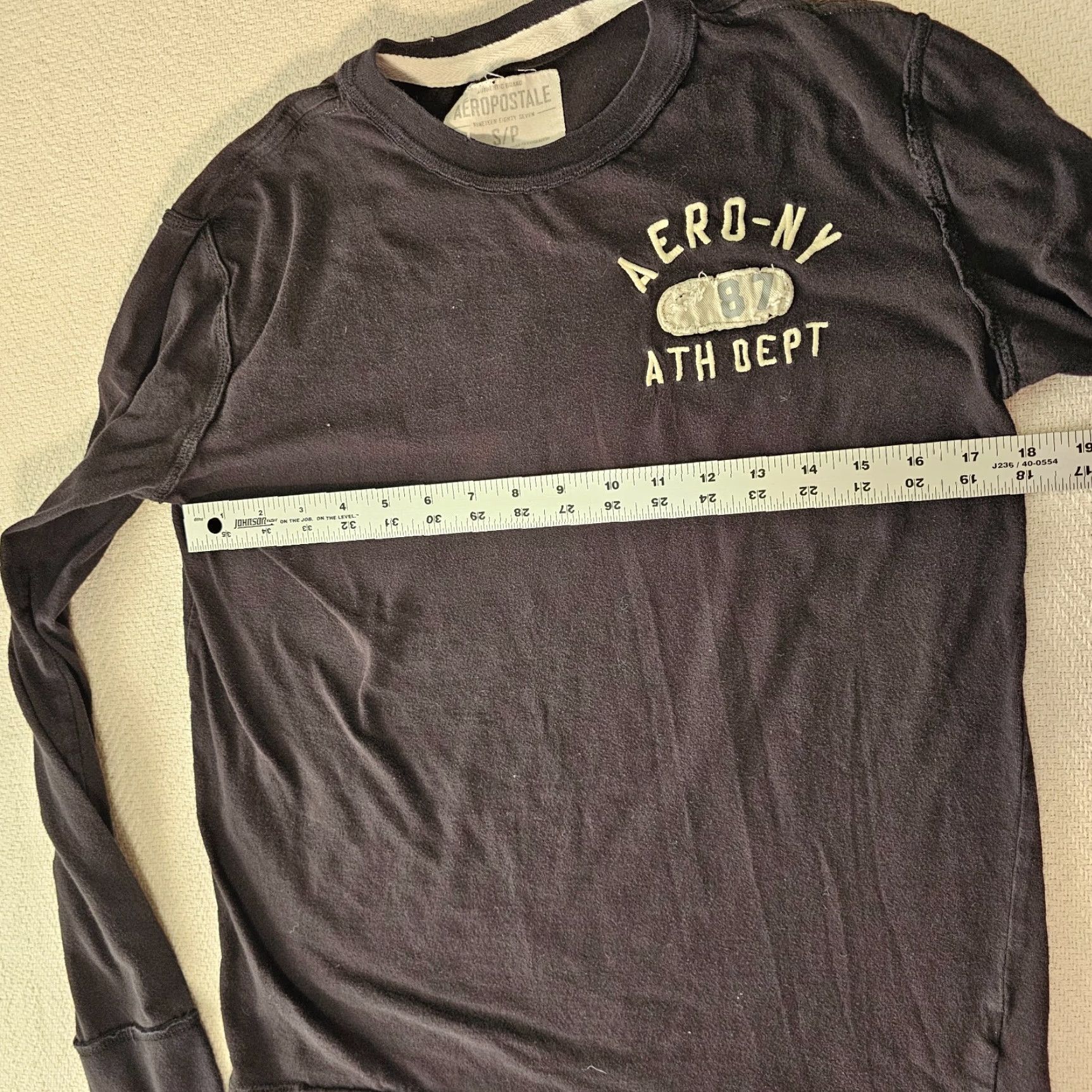 Vintage Aéropostale Shirt Mens S Black Aero 87 Logo Print Long Sleeve 100% Cotton Crew Neck T-Shirt Man 90s USA Band Aerosmith Logo Size US S / EU 44-46 / 1 - 6 Thumbnail