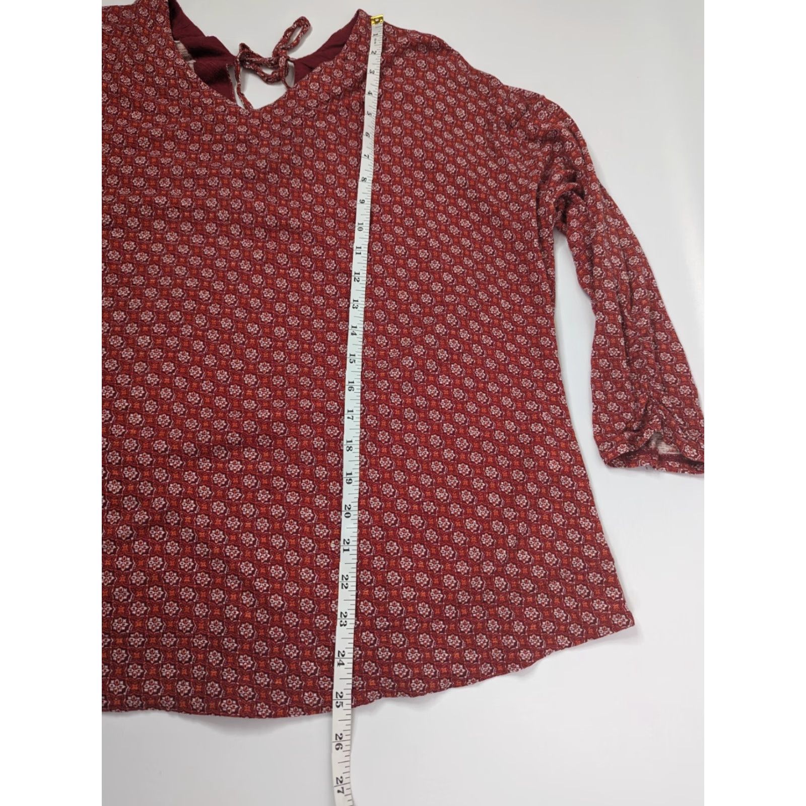 Lucky Brand Lucky Brand Womens Top Shirt Plus Size 2X Red Geometric Boho V-neck Viscose Blouse Size XXL / US 16-18 / IT 52-54 - 5 Thumbnail