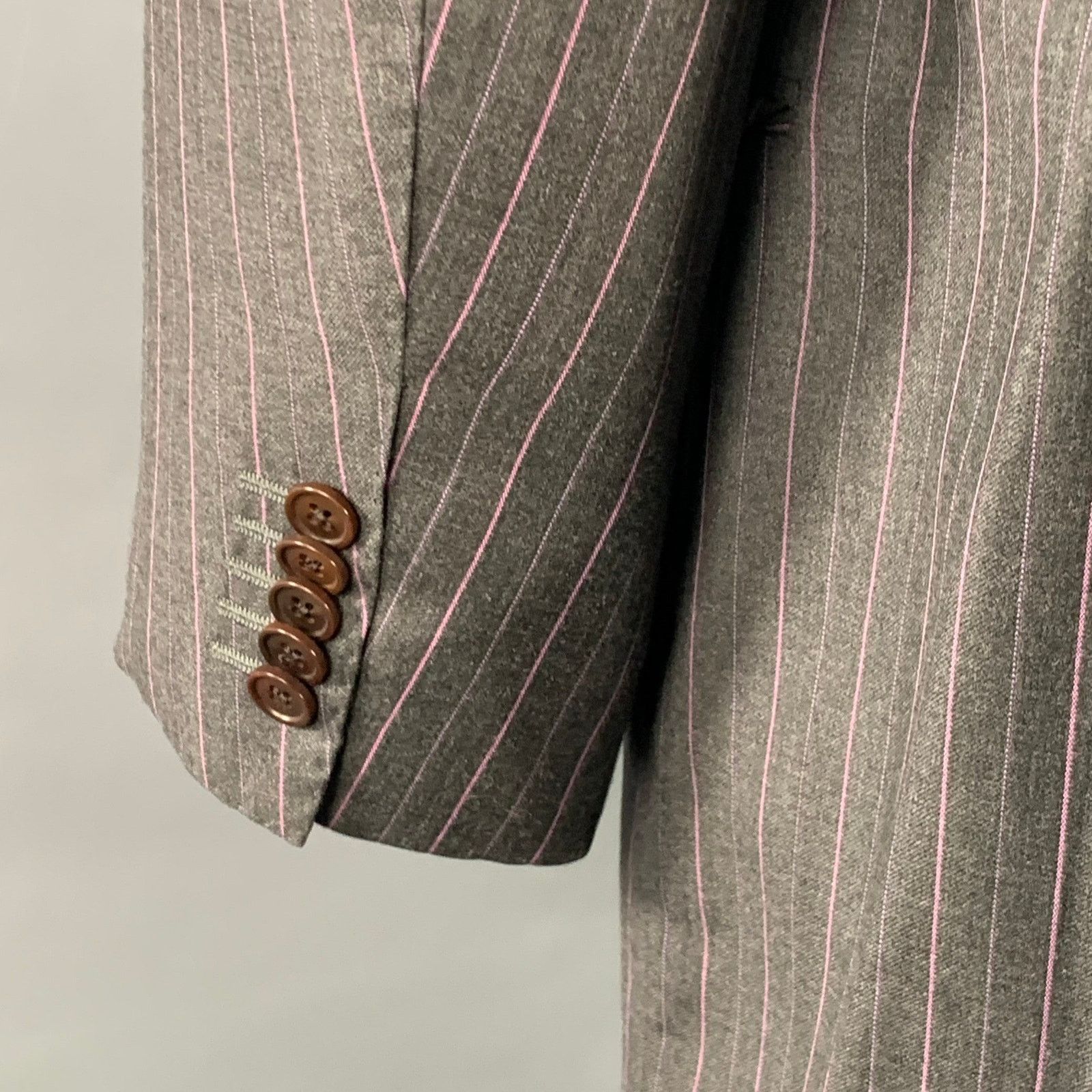 Paul Smith Westbourne Regular Grey Purple Pinstripe Wool Notch Lapel Size 46R - 7 Thumbnail