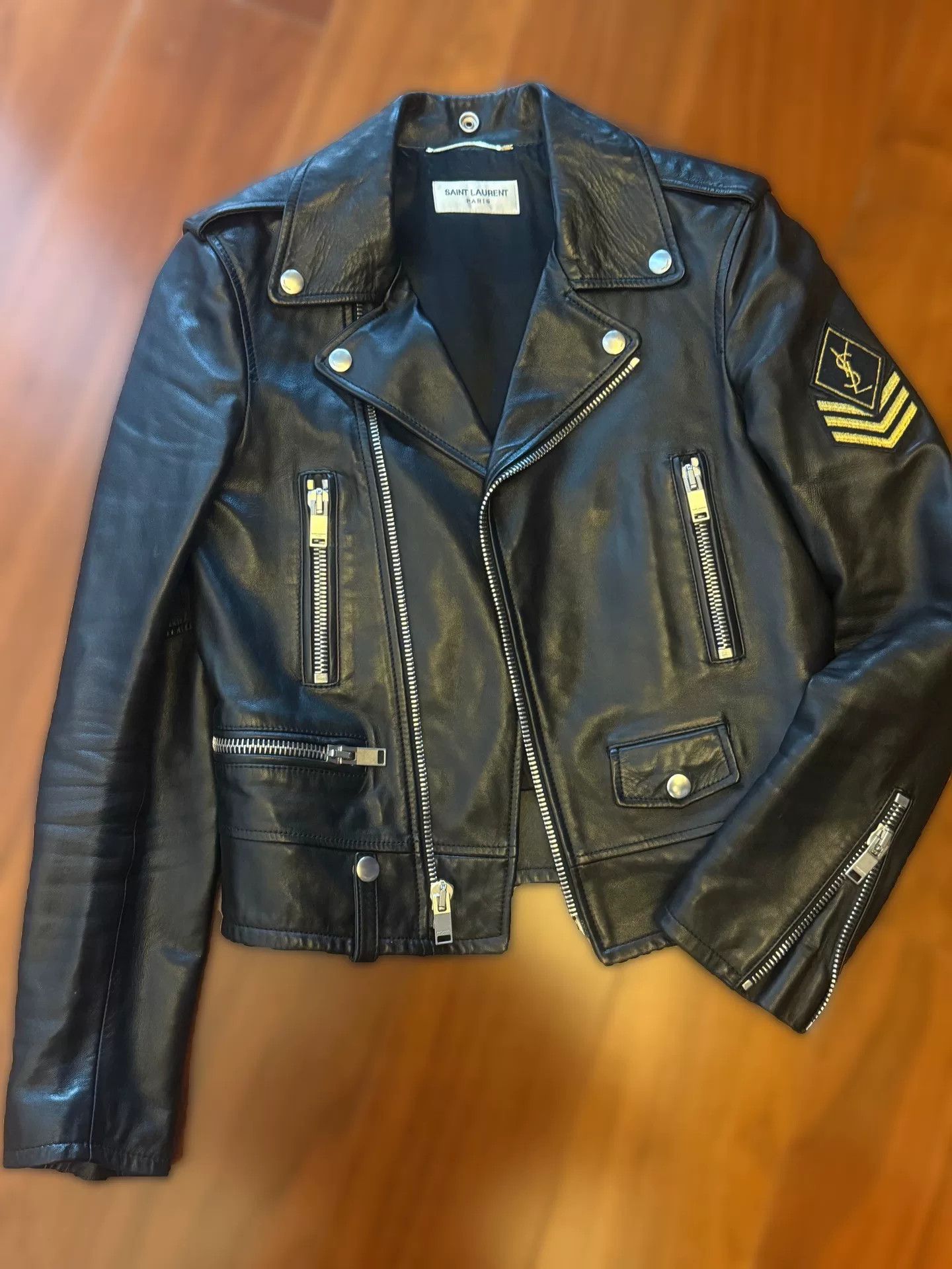 Saint Laurent Paris YSL Black Leather Biker Jacket Size XXS / US 00 / IT 34 - 1 Thumbnail