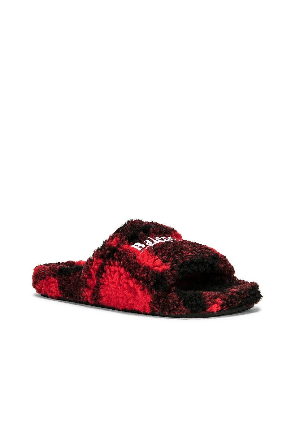 【BALENCIAGA】FURRY SLIDE サンダル Women's Furry Slide Sandal in Black/white/red | Balenciaga US