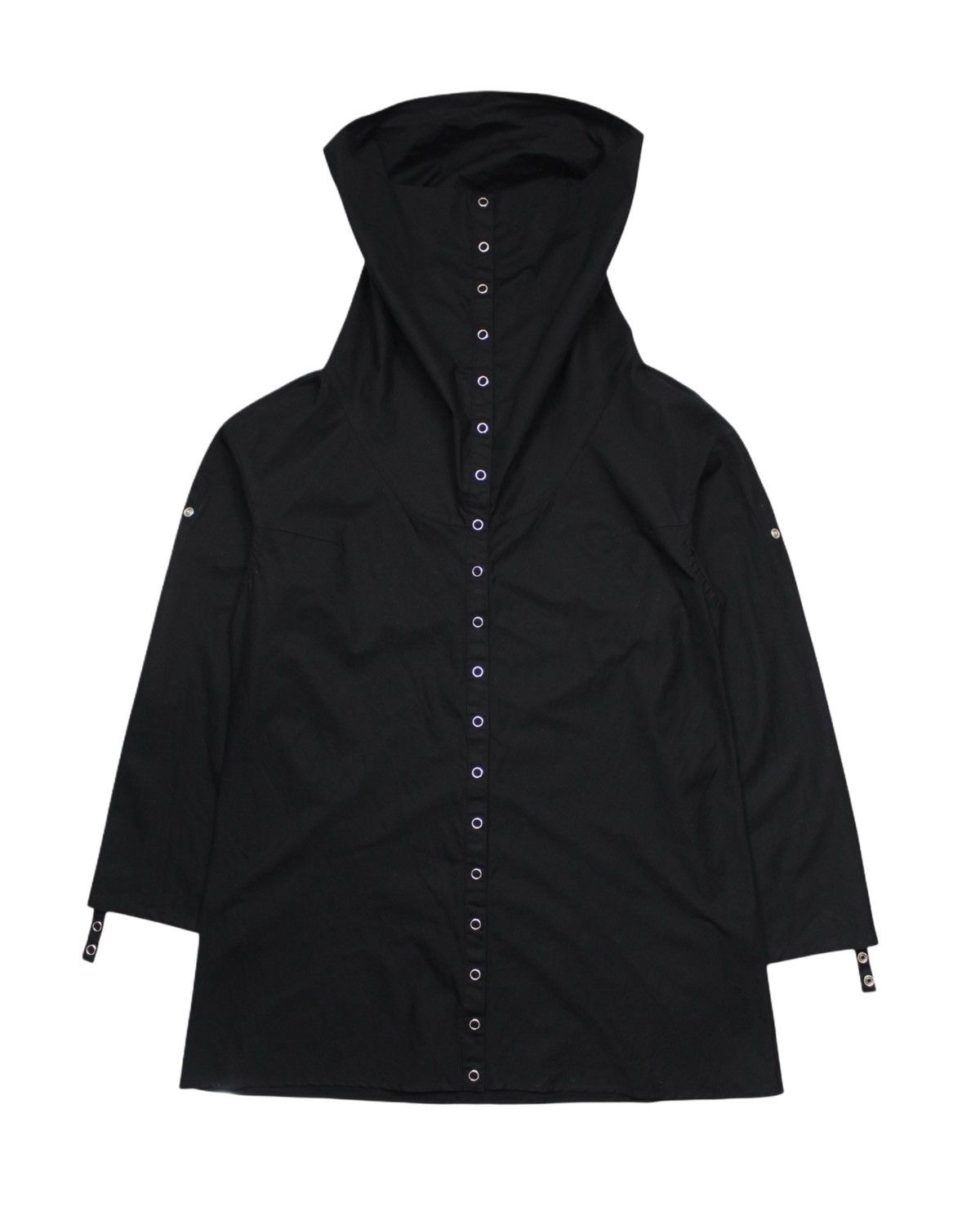 Japanese Brand 2000S COCOON BLACK SNAP BUTTON UP LONG HOODED SHIRT Size US L / EU 52-54 / 3 - 1 Thumbnail