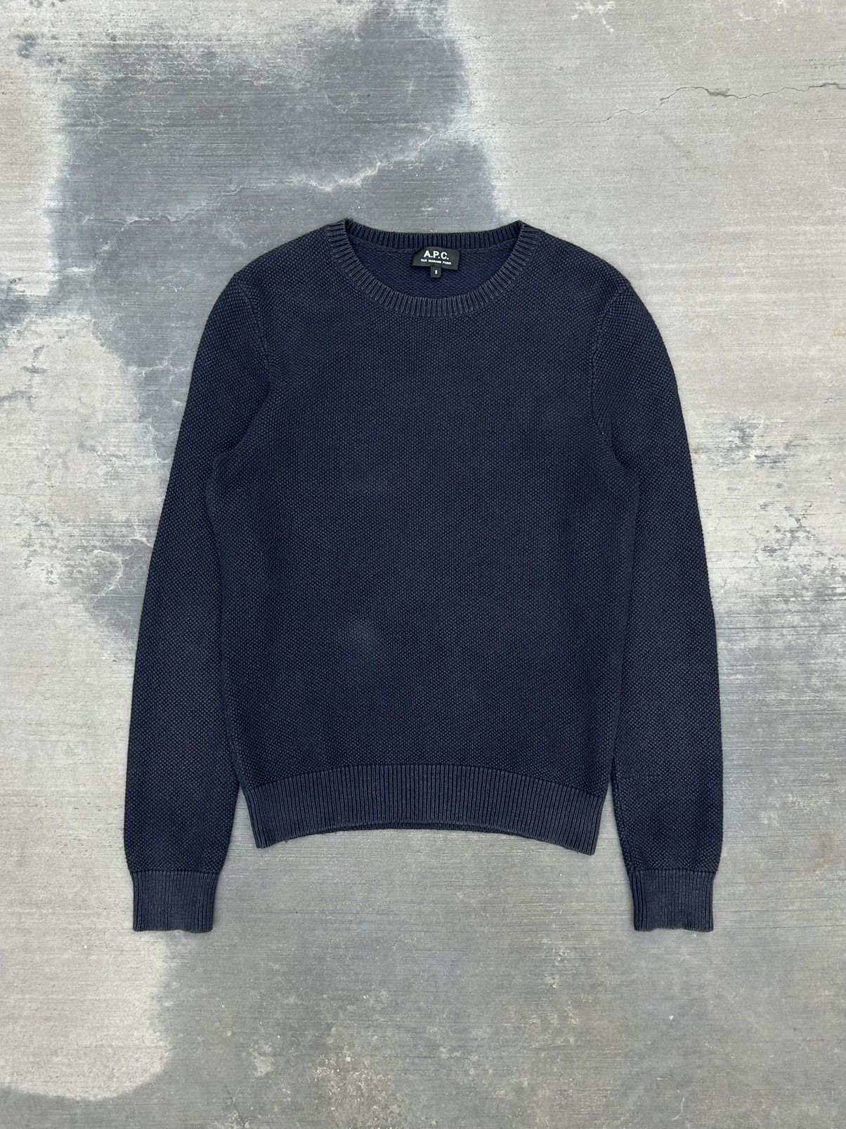 NWT A.P.C. Diamond Matelasse Knit Crew Neck Dark Navy Pullover selling Men's size S