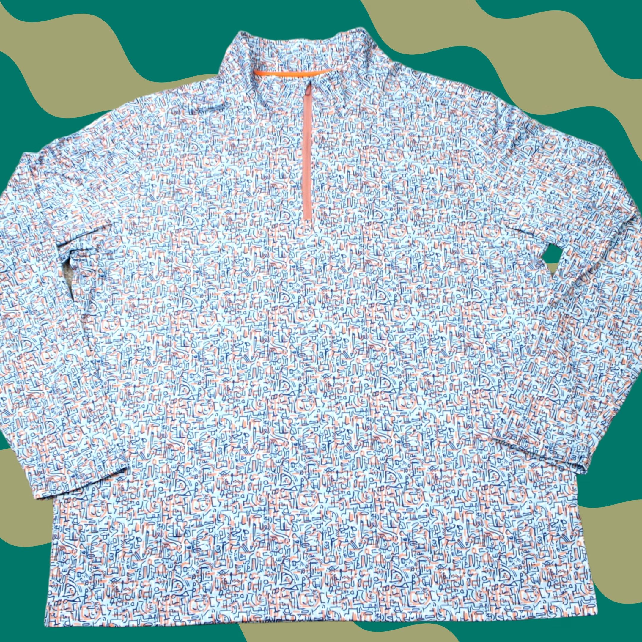 Vintage Maelreg Performance Sweatshirt Mens 2XL Blue/Orange Geometric Golf 1/4 Zip L/S Size US XXL / EU 58 / 5 - 1 Thumbnail