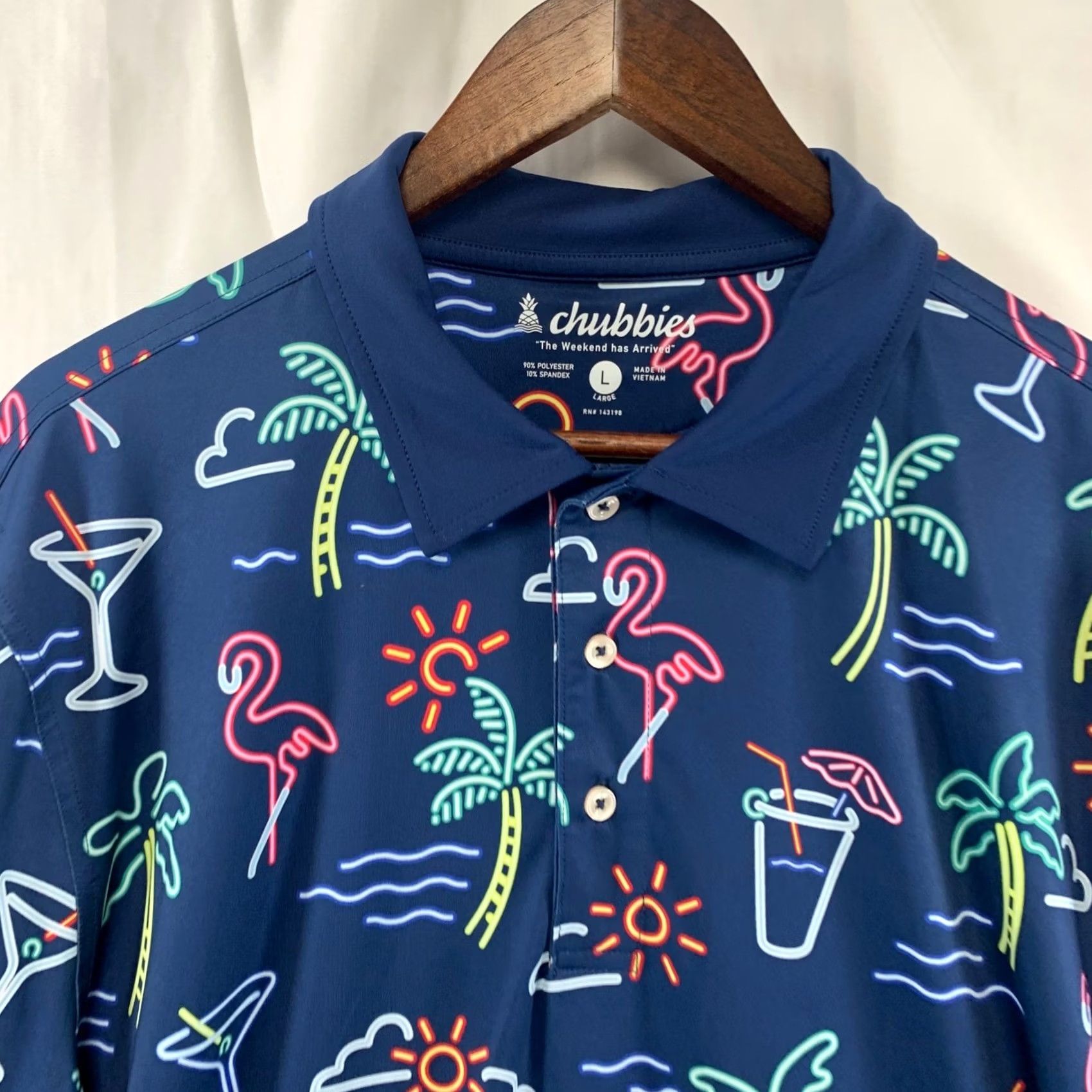 Chubbies Chubbies Polo Shirt Men Large Navy Blue Flamingo Palm Tree Tropical Stretch Size US L / EU 52-54 / 3 - 2 Thumbnail