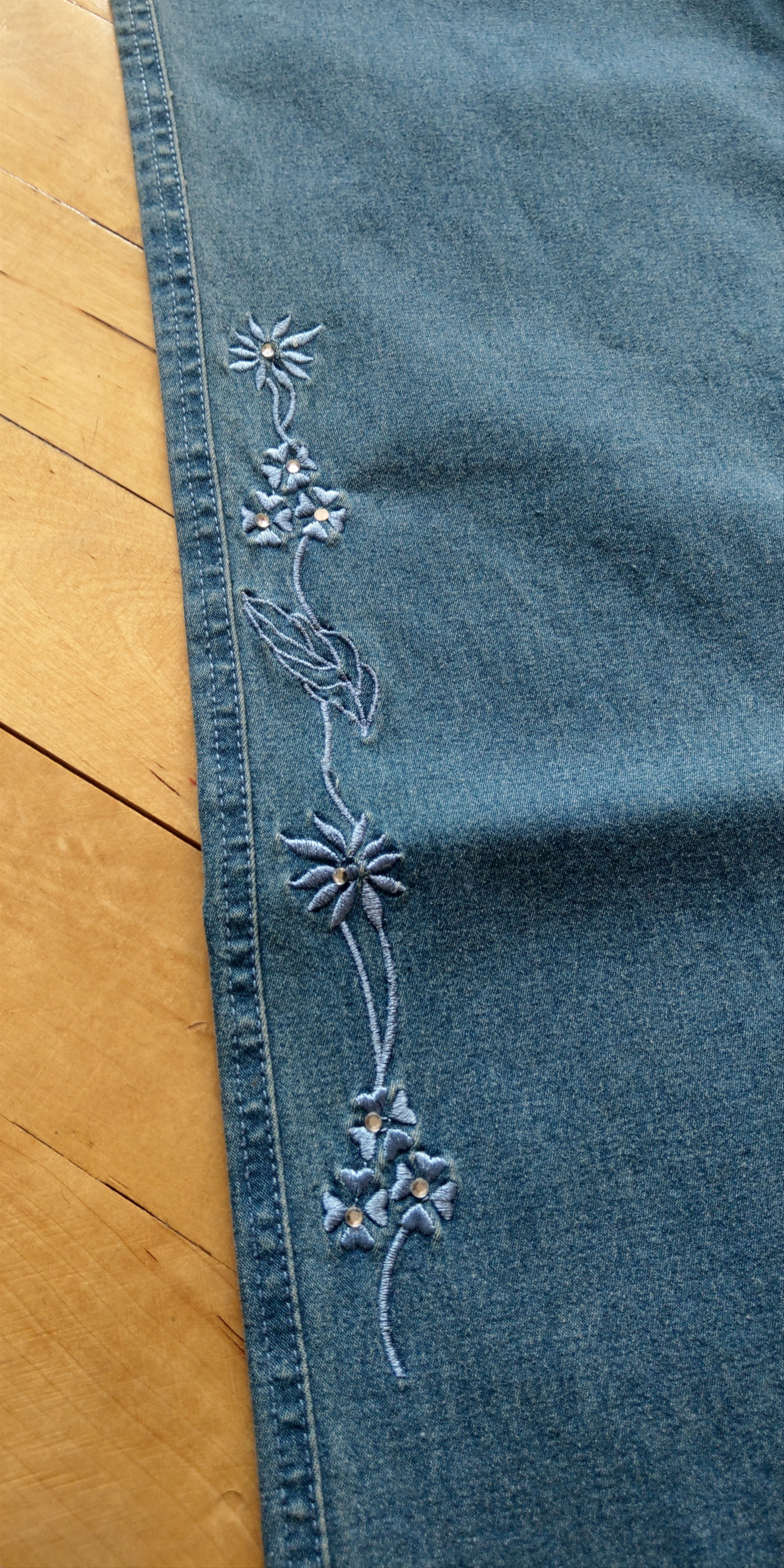 Japanese Brand × Vintage Embroidered Flower Flared Pants y2k opium raver Vintage Wide Size 35" - 2 Thumbnail