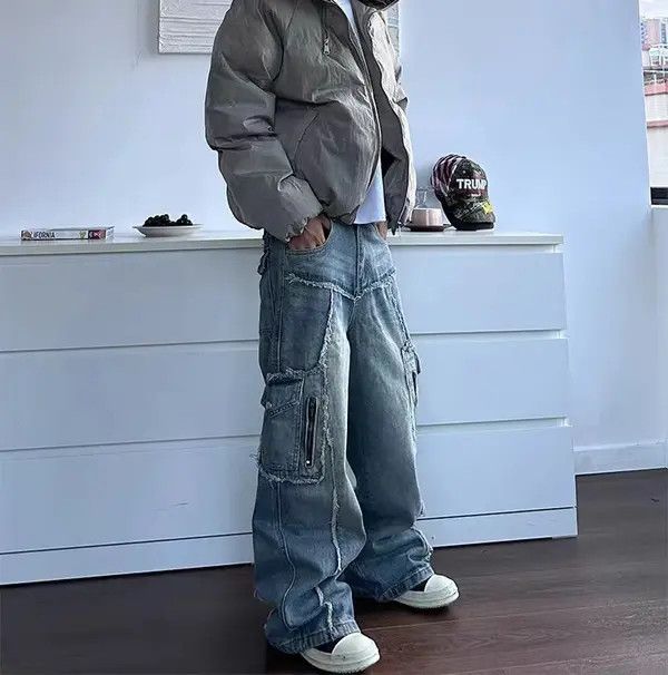 VIBE Vintage street washed and distressed patchwork work jeans Size US 32 / EU 48 - 6 Thumbnail