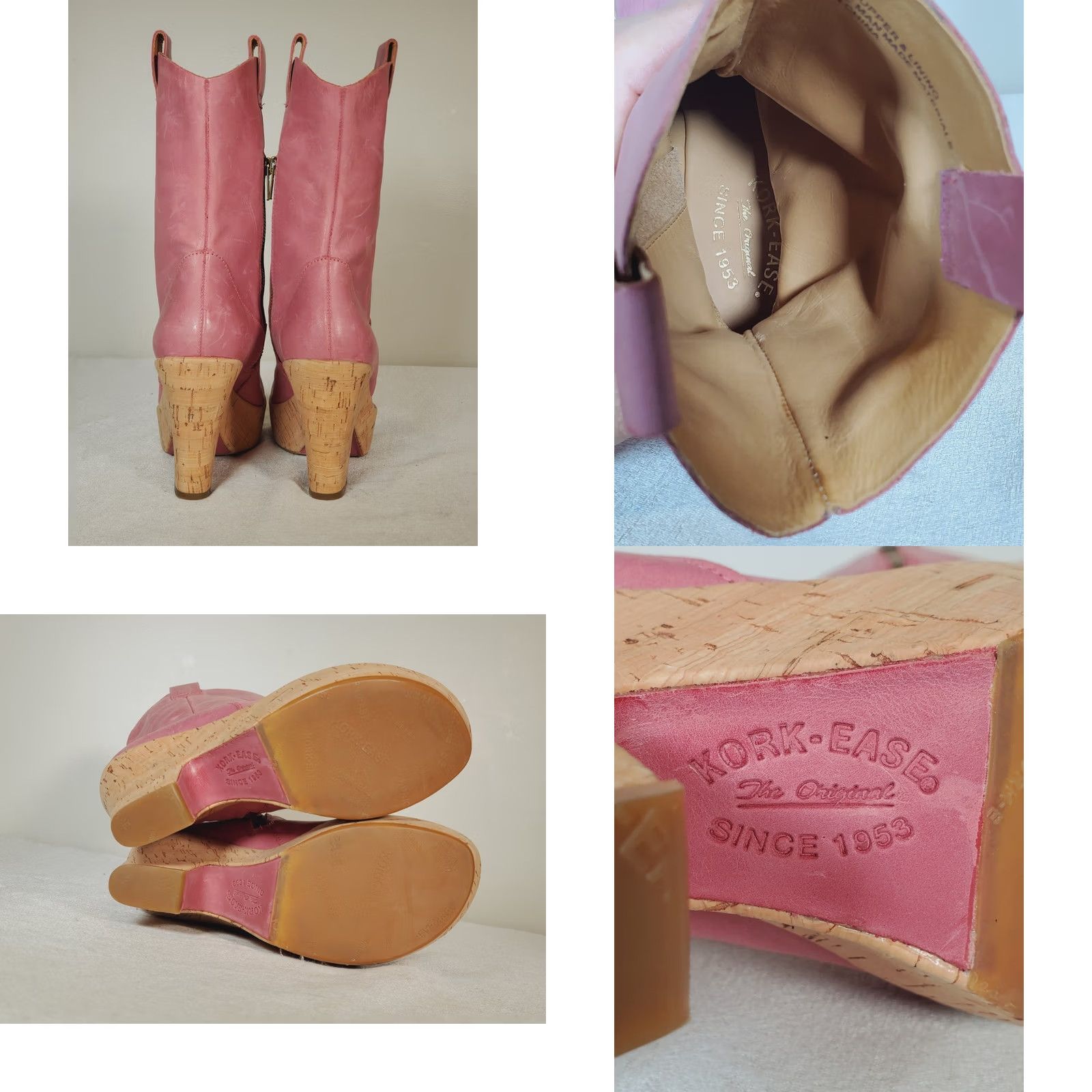 Pinko Kork-Ease Platform Boots Women's US 7 Pink Leather Cork Heeled K7045 Size US 7 / IT 37 - 8 Thumbnail