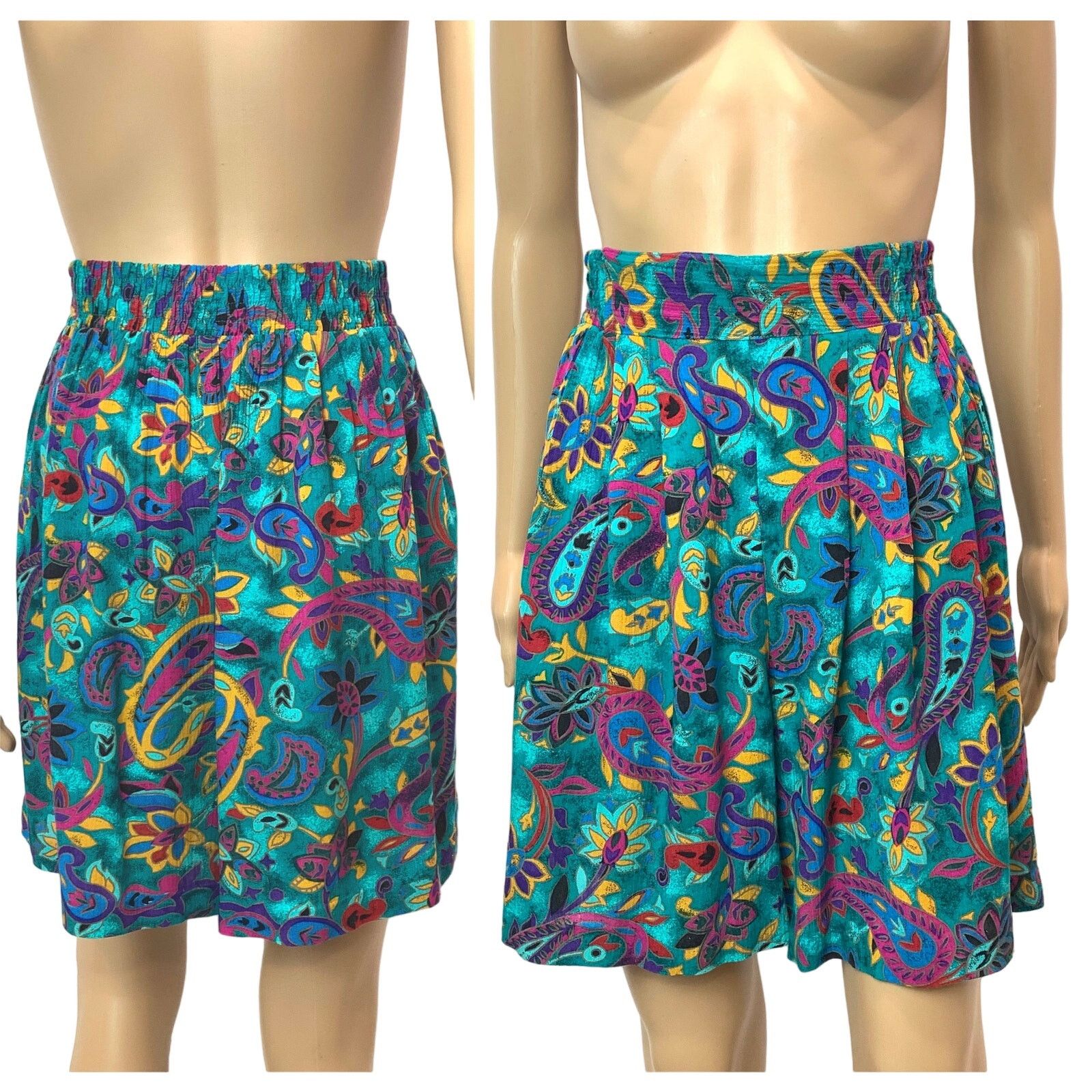 Vintage 80s 90s High Waist Flowy Rayon Shorts | Wide Leg Teal XS Size 26" / US 2 / IT 38 - 5 Thumbnail