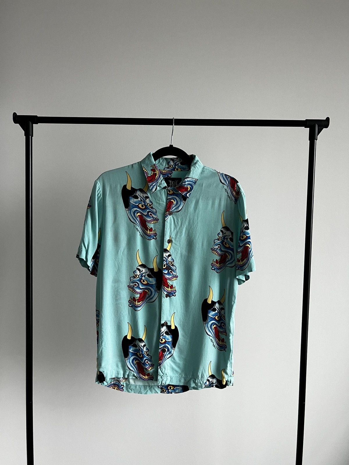 Ed Hardy Ed Hardy Devil Face Button Down Camp Shirt Aqua Size US S / EU 44-46 / 1 - 1 Thumbnail