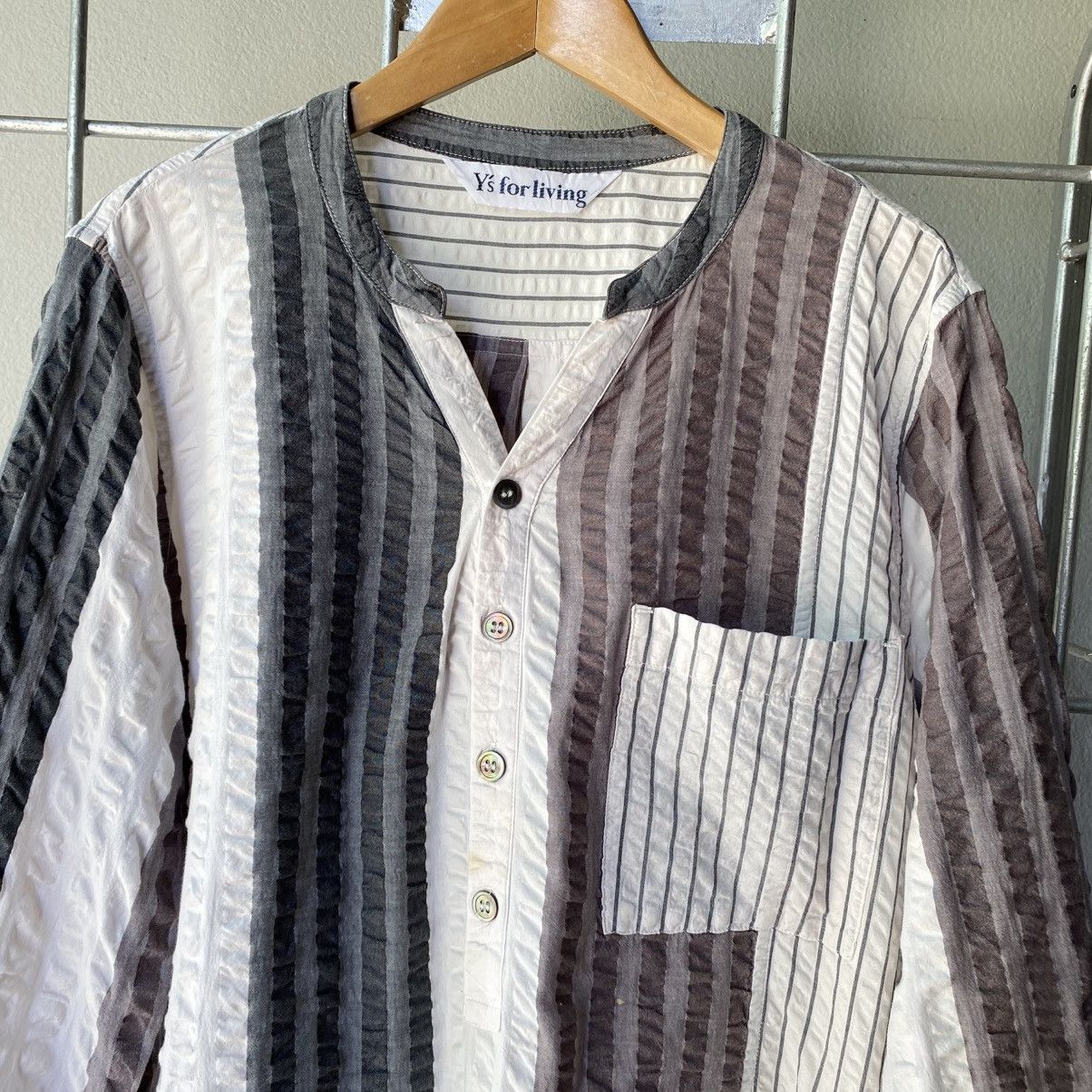 Y's Y's for living Striped Cotton Grandad Shirt Size US XL / EU 56 / 4 - 5 Thumbnail