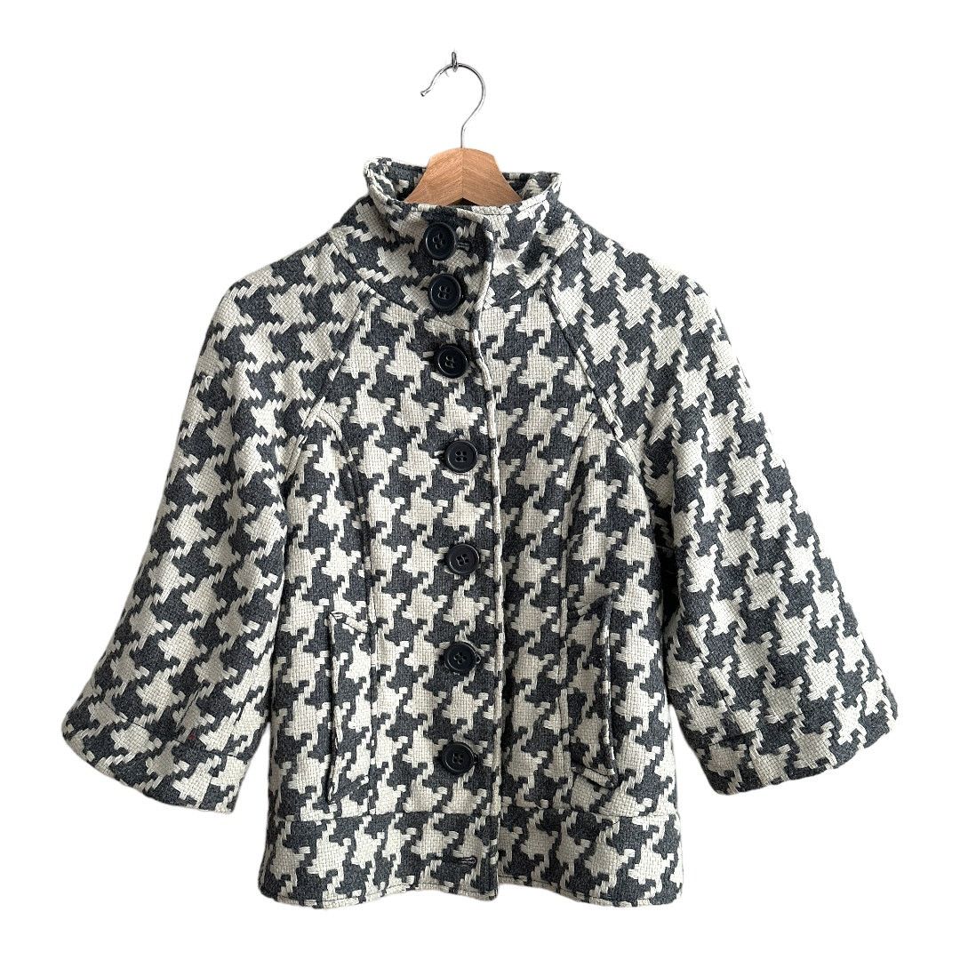 BB Dakota Gray White Houndstooth Plaid Check Jacket Wool Blend S Small Size S / US 4 / IT 40 - 3 Thumbnail