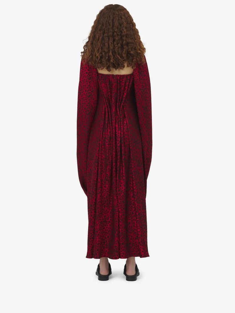 Alexander McQueen o1srvl11e0326 Leopard Jacquard Single-Sleeve Dress Size M / US 6-8 / IT 42-44 - 3 Thumbnail