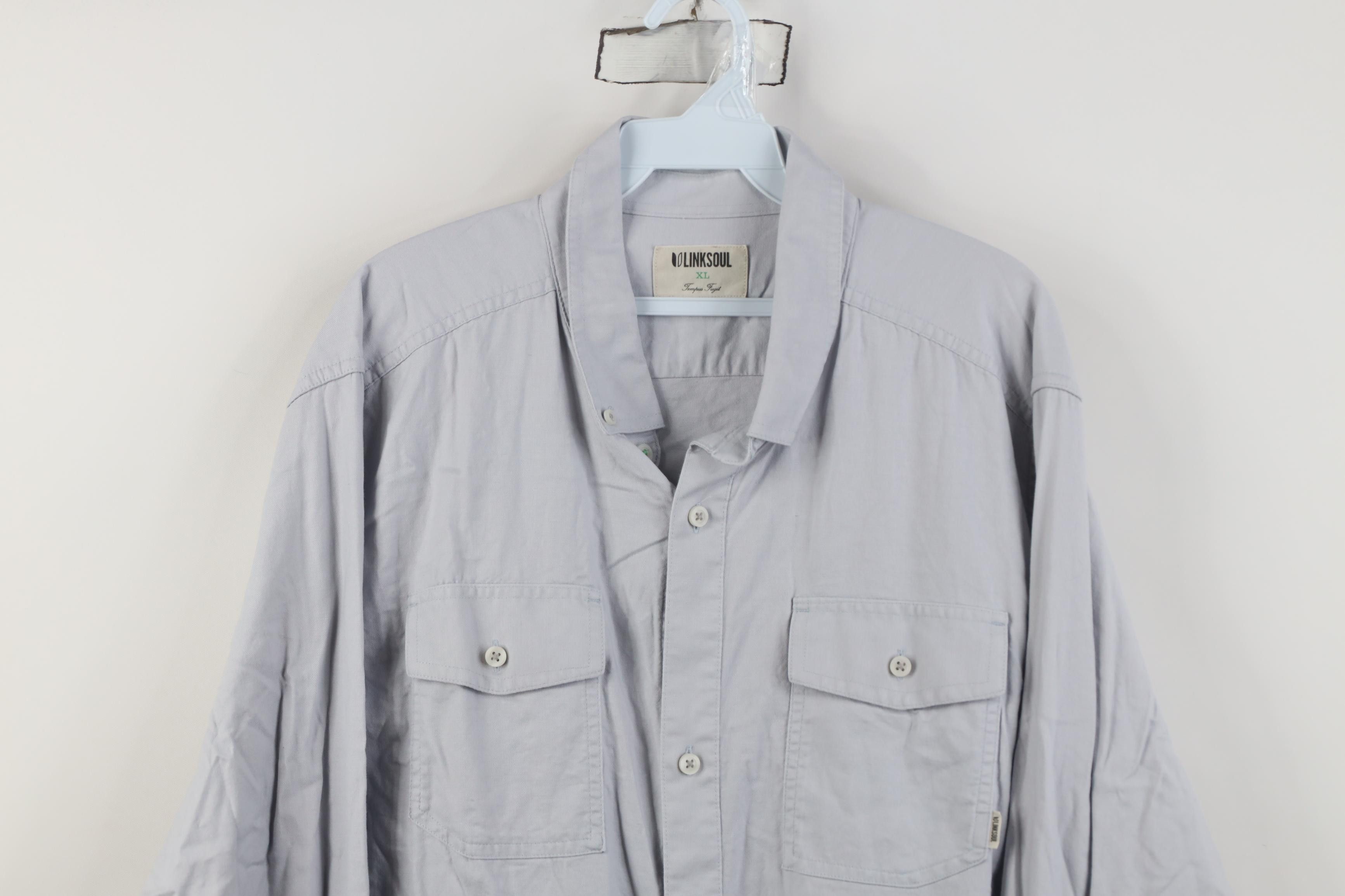 Vintage Linksoul Link Soul Collared Button Down Shirt Steel Blue Size US XL / EU 56 / 4 - 2 Thumbnail