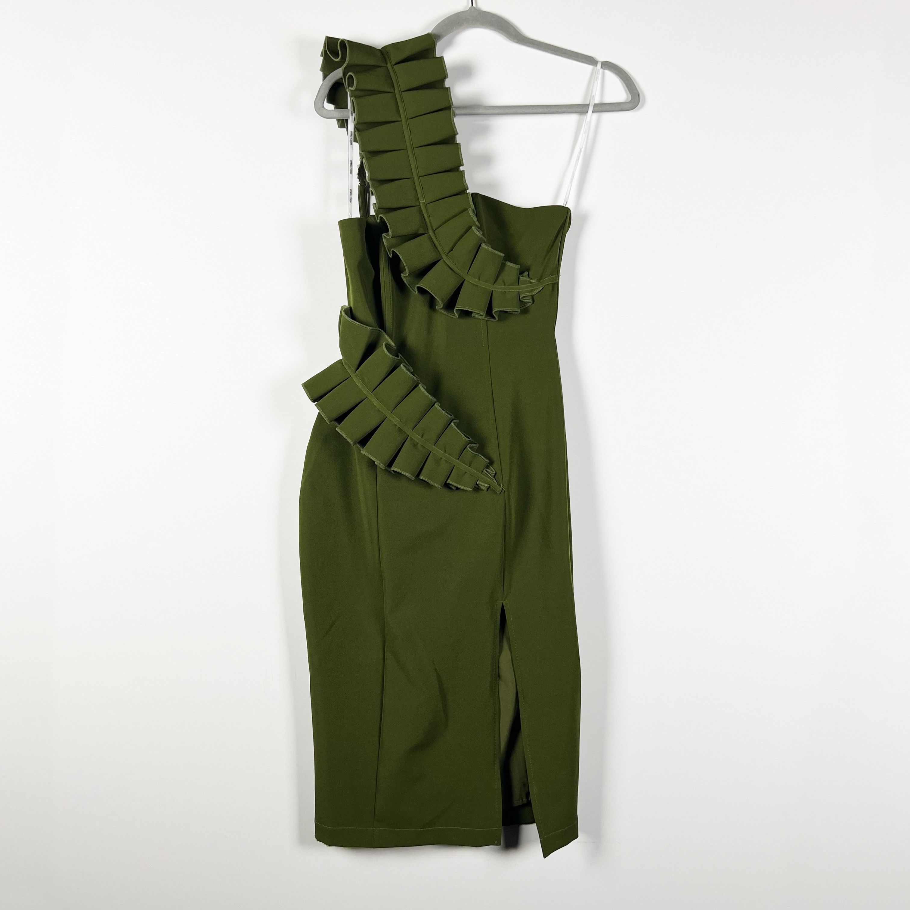 image of Andrea Iyamah R22D4 Kamala Pleated Ruffle Bodycon in Green, Women's (Size Small)