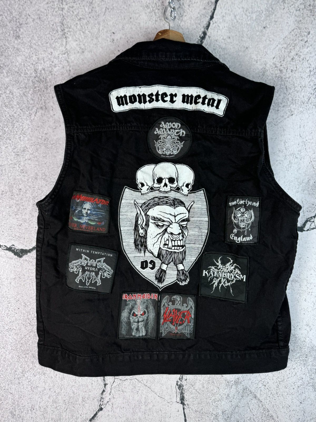 image of Band Tees x Denim Jacket Metal Band Patches Denim Vest OG License 00S Vintage in Black (Size Medium
