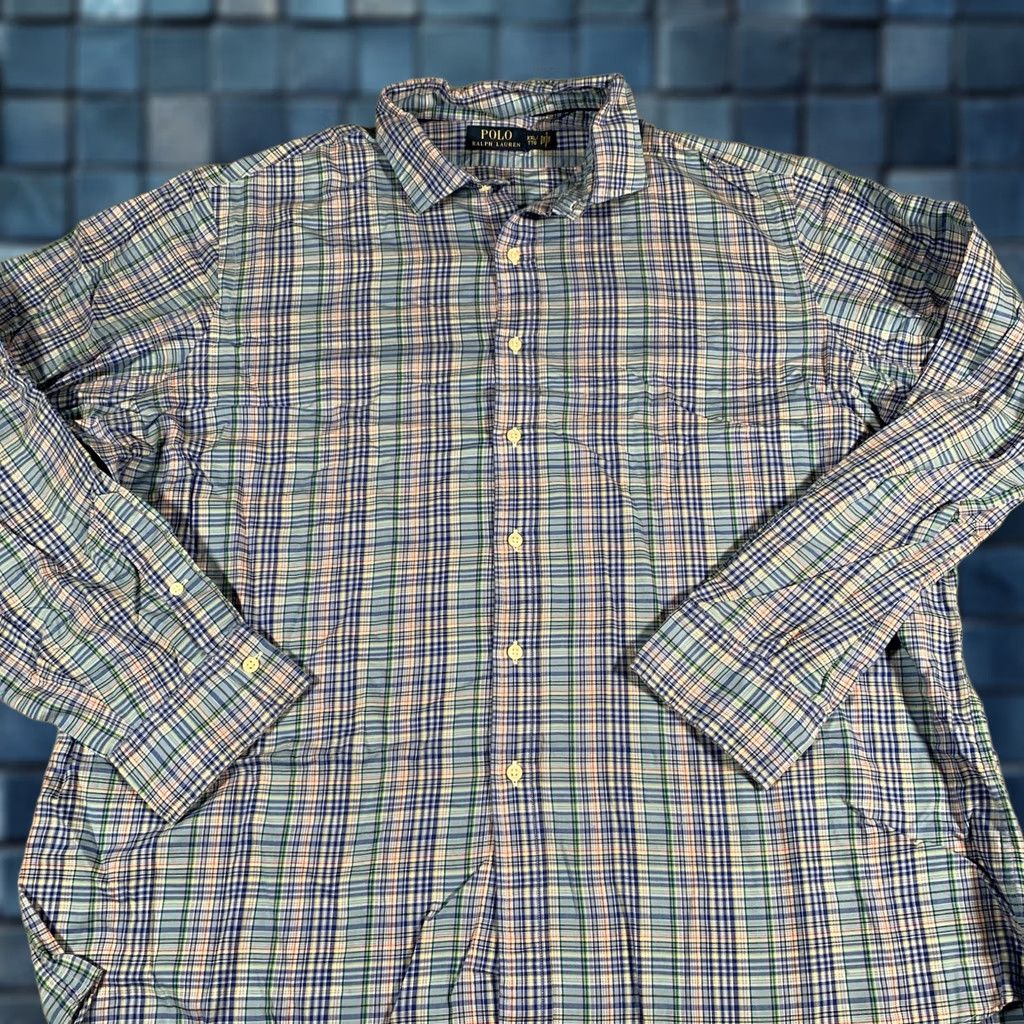 Polo Ralph Lauren Polo Ralph Lauren Shirt Mens 2XL Blue Green Plaid Button-Down Cotton Casual Long Sleeve Button-Up with Pockets Size US XXL / EU 58 / 5 - 1 Thumbnail