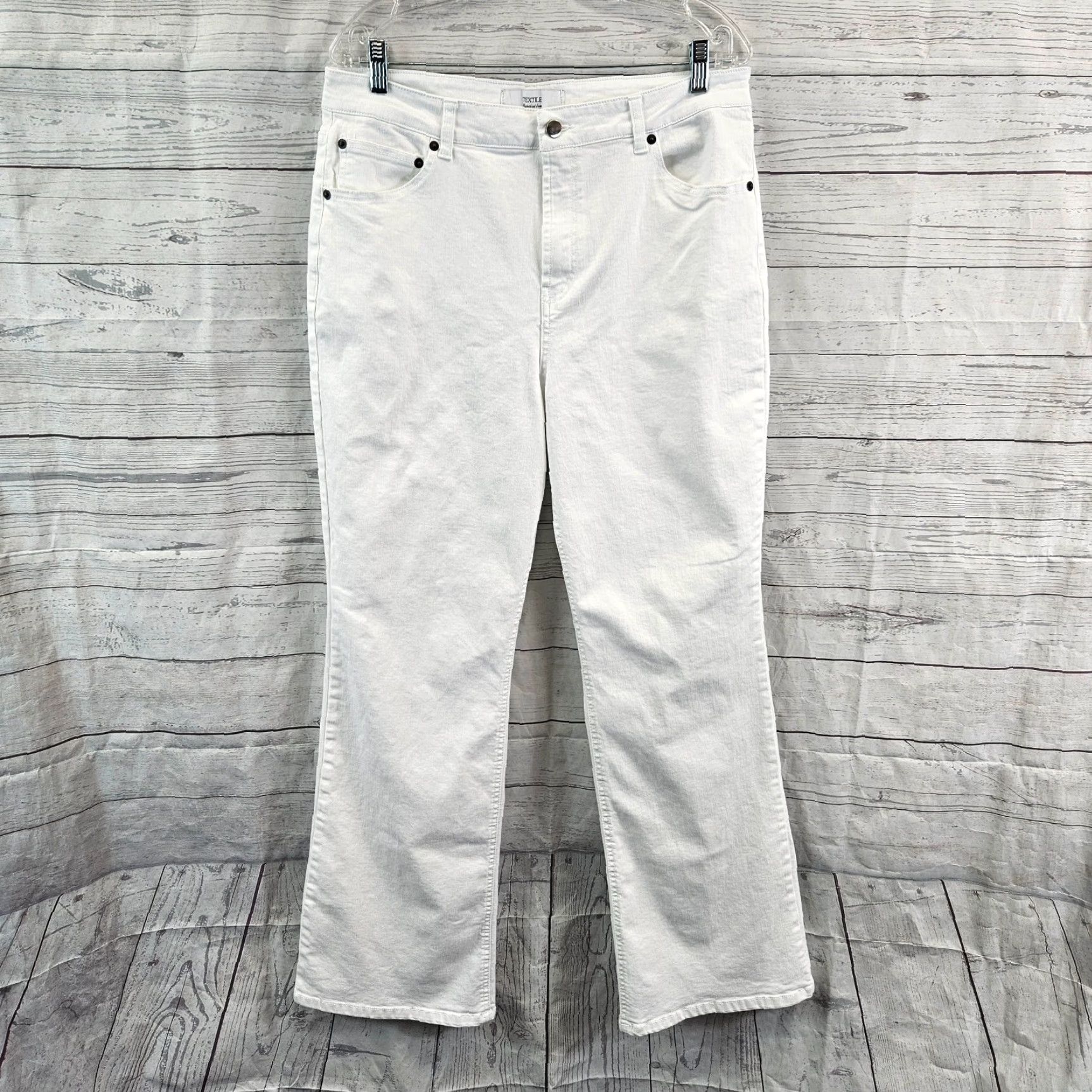 Elizabeth and James Textile Elizabeth and James Womens Flare Jeans Sz 14 Solid White High Rise Denim Cotton Blend 32in Inseam Womens Jeans Size 36" / US 14 / IT 50 - 2 Thumbnail