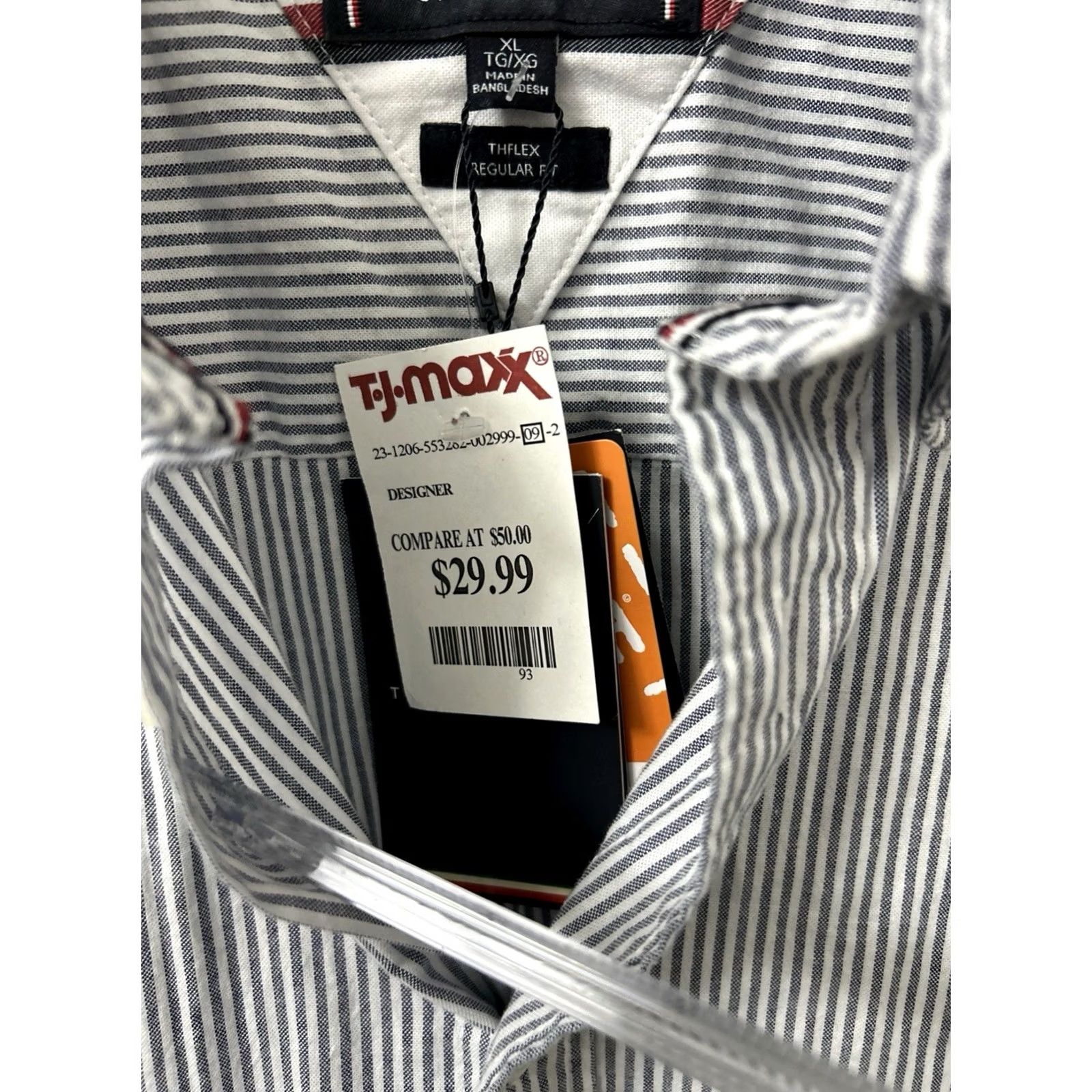 Tommy Hilfiger Tommy Hilfiger Oxford Shirt Mens XL Blue White Stripe THFlex Regular L/S NWT Button-Down Collar Embroidered Flag Chest Casual Business Size US XL / EU 56 / 4 - 6 Thumbnail