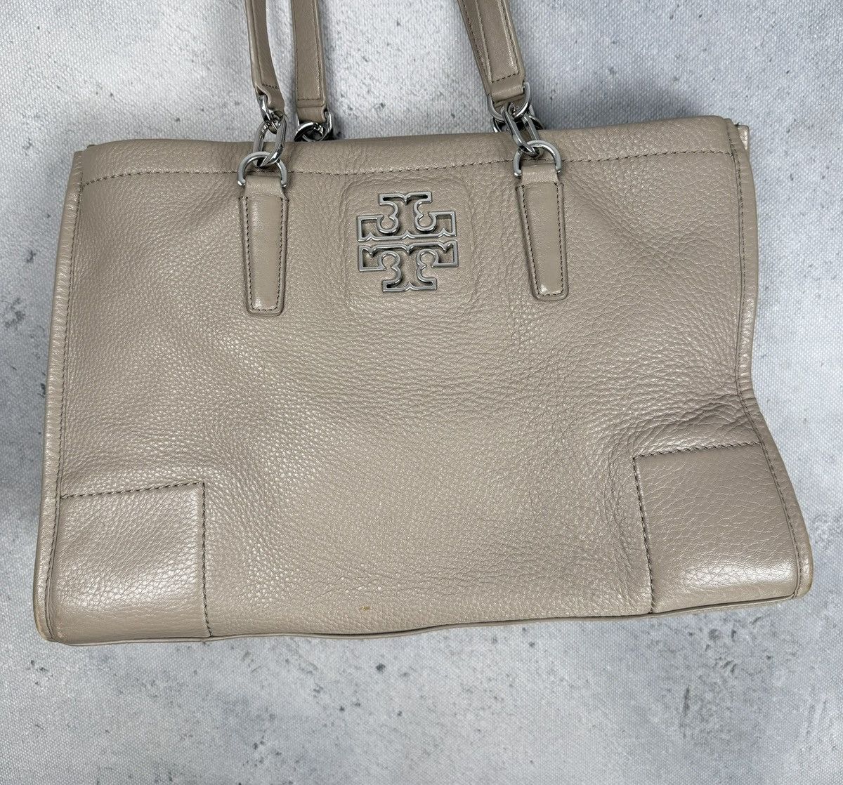 Tory Burch Tory Burch Pebbled Leather Tote Shoulder Bag Beige Large 00s Size ONE SIZE - 3 Thumbnail
