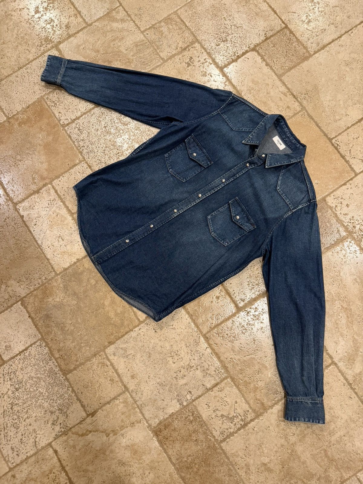Celine Celine x Hedi Western Stone Wash Blue Denim Button Up Shirt Size US XXL / EU 58 / 5 - 6 Thumbnail