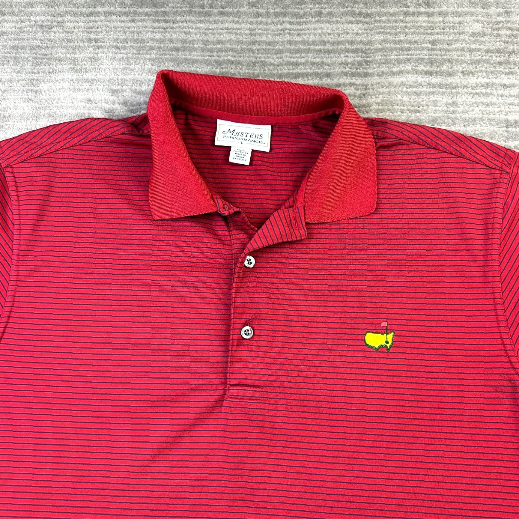Vintage Masters Polo Shirt Mens L Red Striped Golf Performance Augusta National Adjustable Collar Short Sleeve Polo Size US L / EU 52-54 / 3 - 3 Thumbnail