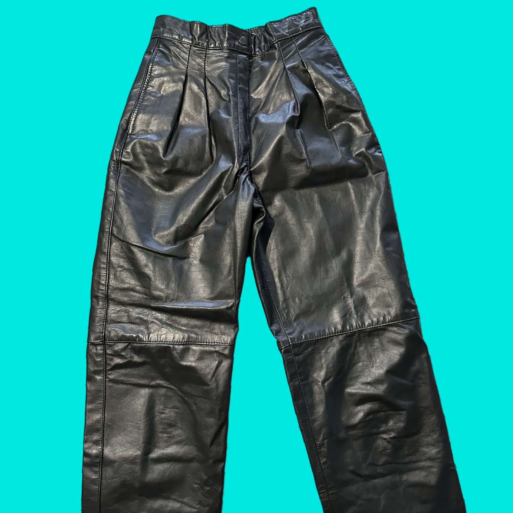Vintage Vintage Comint Leather Pants Womens 24x29 Pleated High Rise Straight Genuine Black 90s Style Women's Pants Size 42" / US 20 - 1 Thumbnail