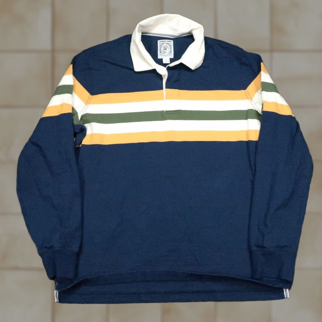 Lands' End Lands' End Shirt Men L Blue Stripe Long Sleeve Rugby Polo Pullover VTG Jumper with Pockets Size US L / EU 52-54 / 3 - 1 Thumbnail