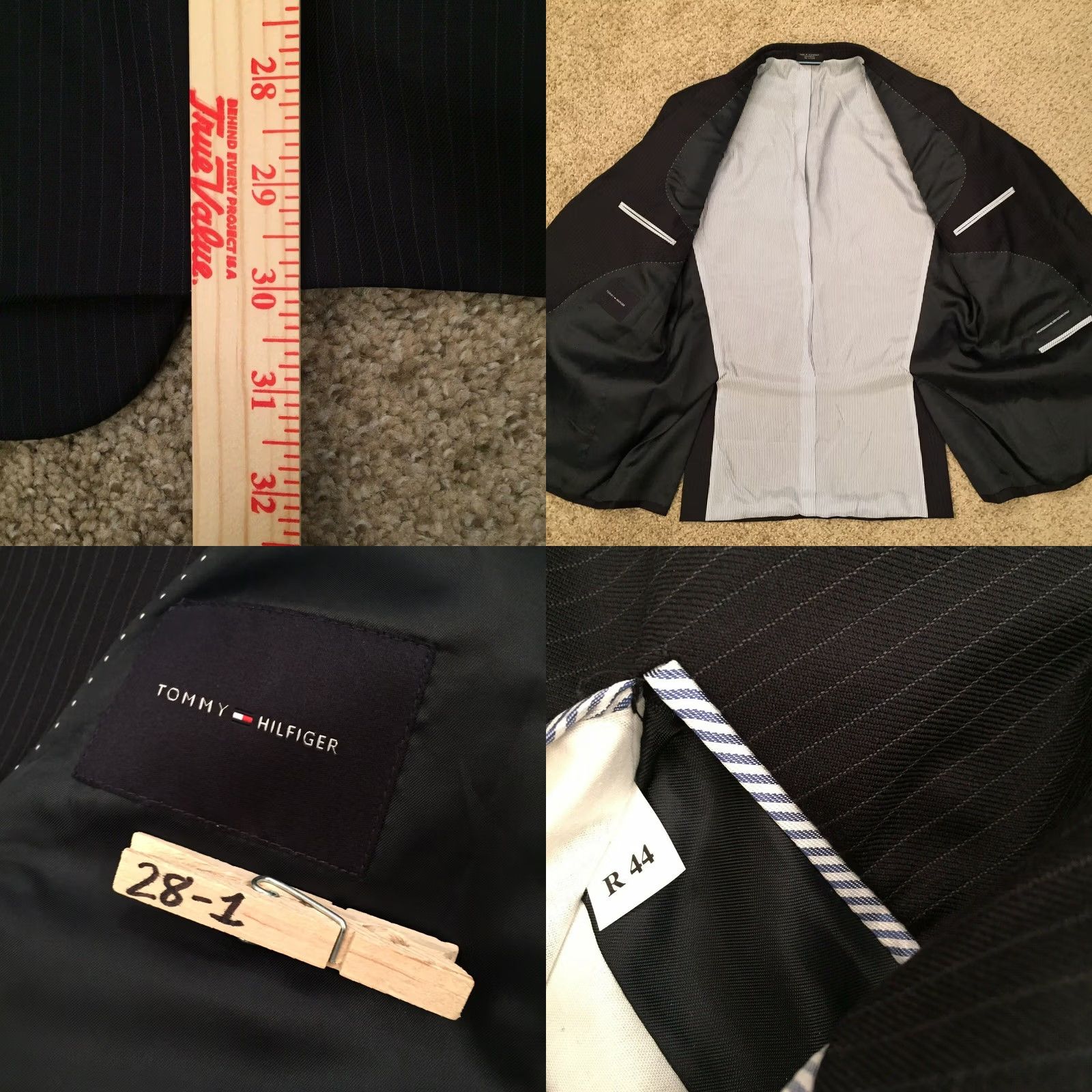 Tommy Hilfiger Tommy Hilfiger Blazer Mens 44 Reg Blue Wool Pinstripe Notch Lapel Striped Two-Button 2 Piece Regular Jacket Coat Size 44R - 8 Thumbnail