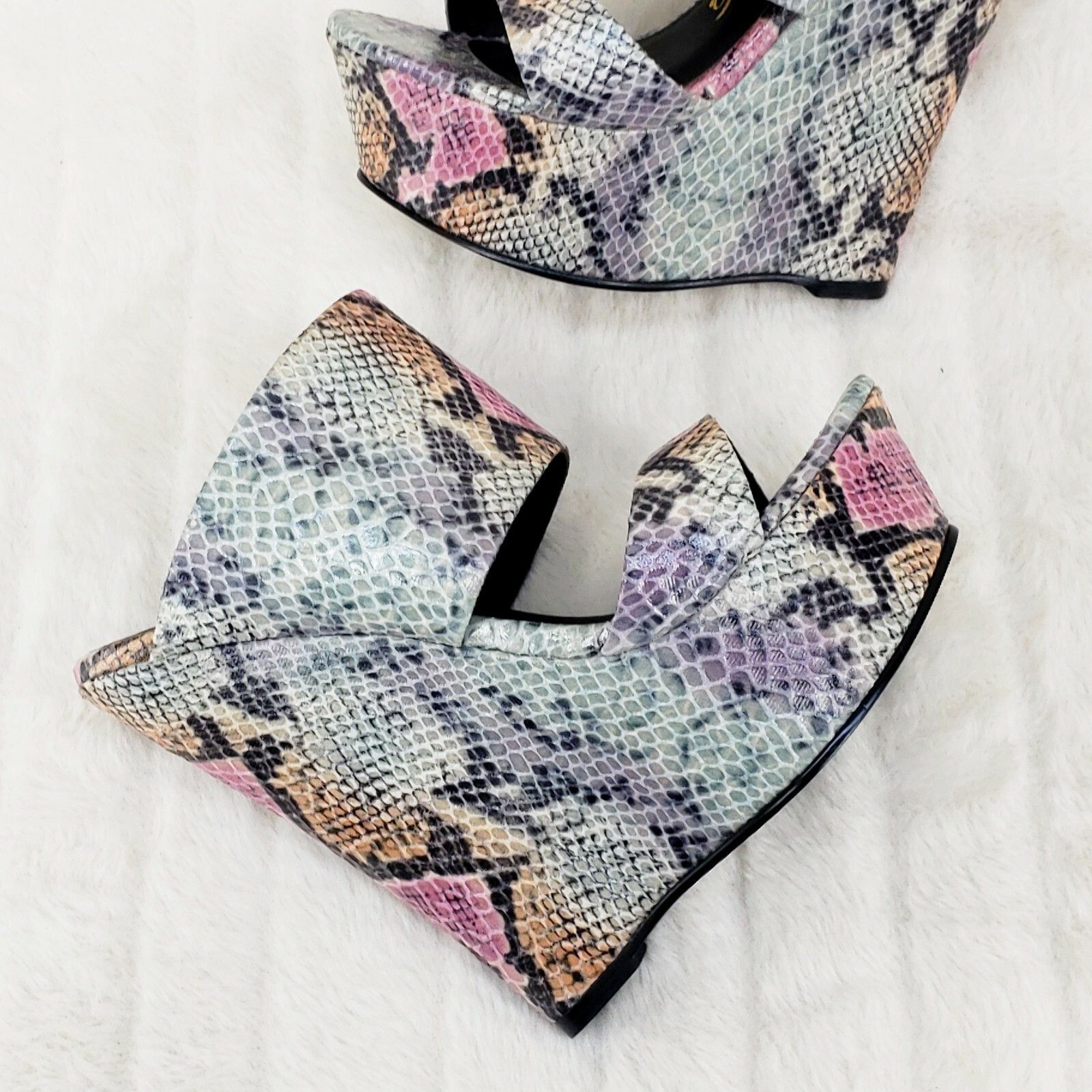 Nelly Bernal Pacs Gray Multi Snake Double Strap Slip On High