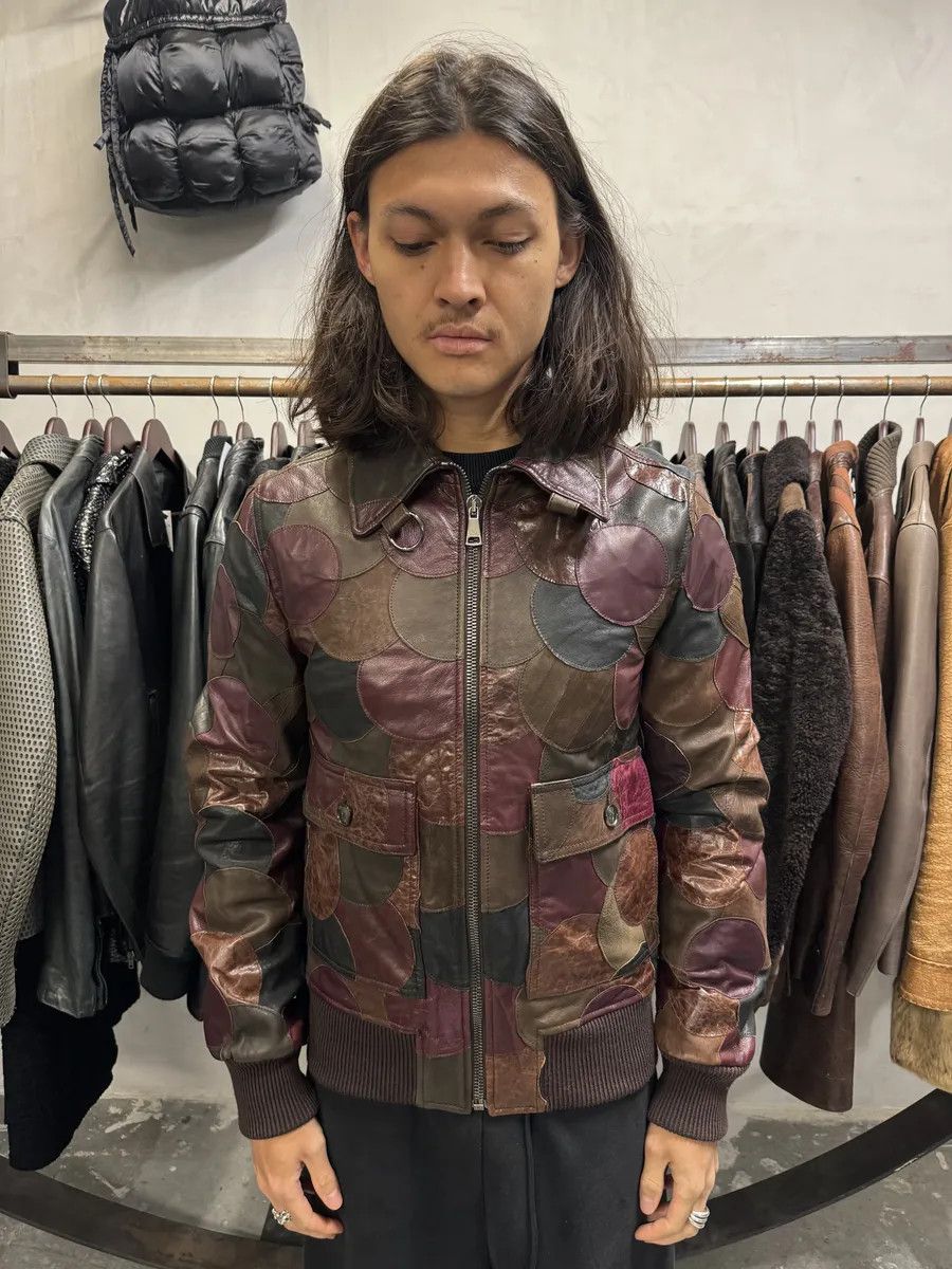 Dolce & Gabbana AW2008 Dolce & Gabbana Patchwork Circle Burgundy Leather Jacket Size US S / EU 44-46 / 1 - 3 Thumbnail