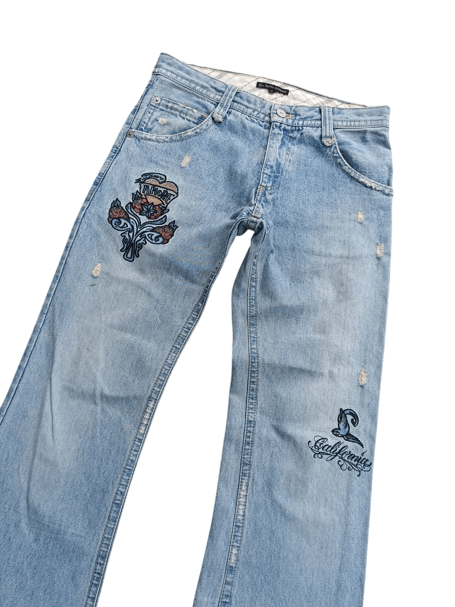 Japanese Brand × Vintage VTG FLARED Japanese Brand Distressed Embroidery Denim E222 Size US 31 - 18 Thumbnail
