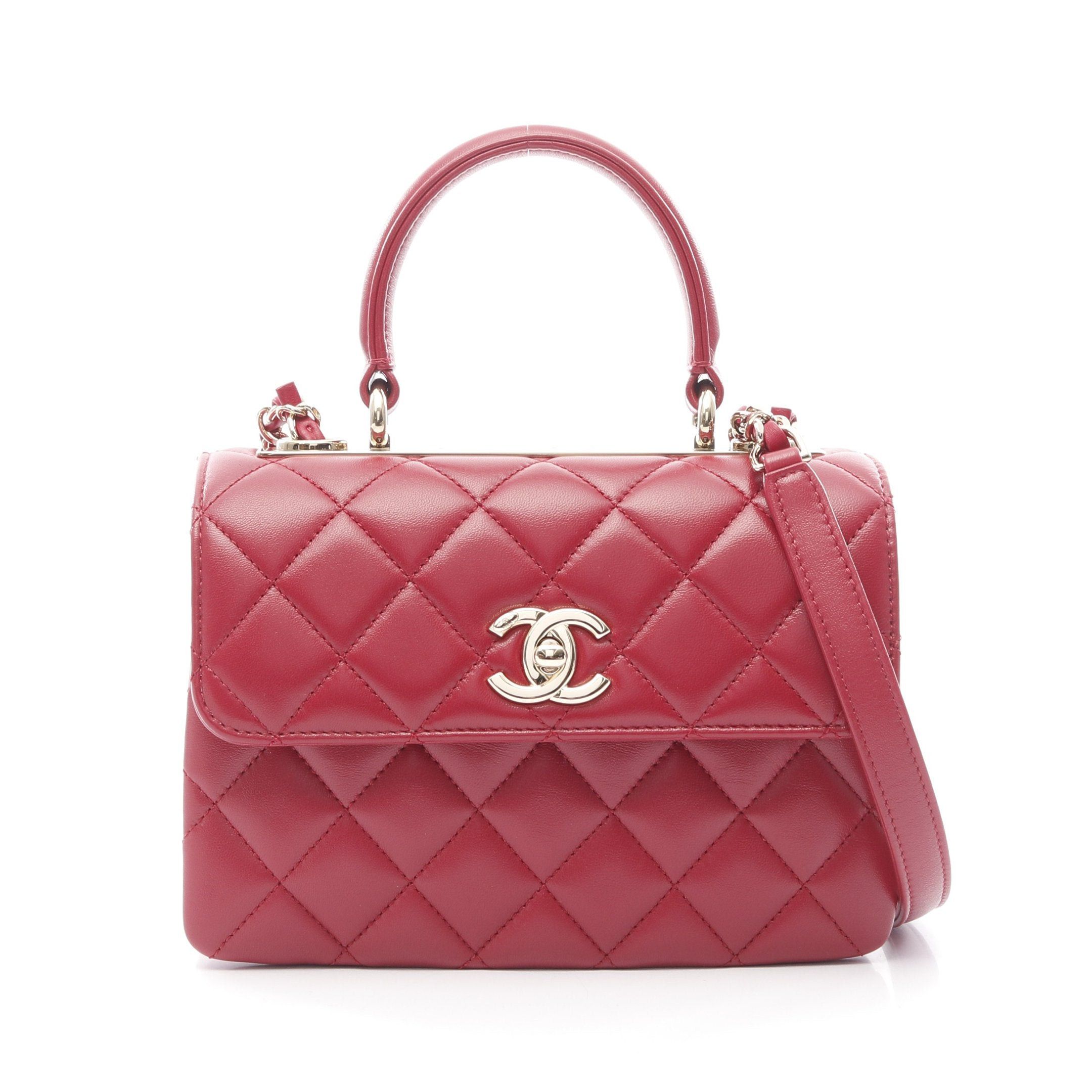 Chanel Trendy Cc Top Handle Chain Shoulder Bag Lambskin Pink Red Gold Hardware, Women's