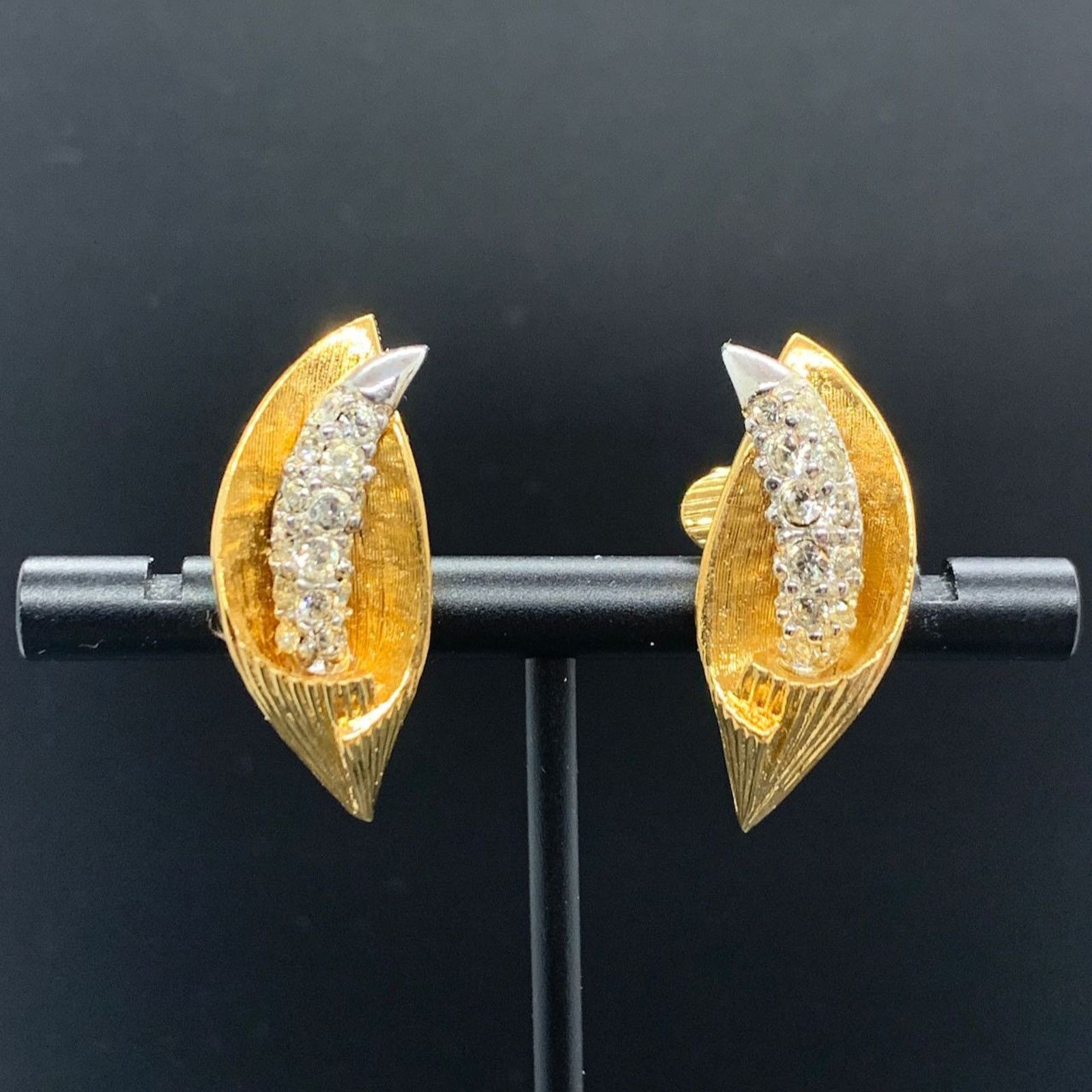 D'Orlan Gold Tone Rhinestone Calla Lily Clip On Earrings