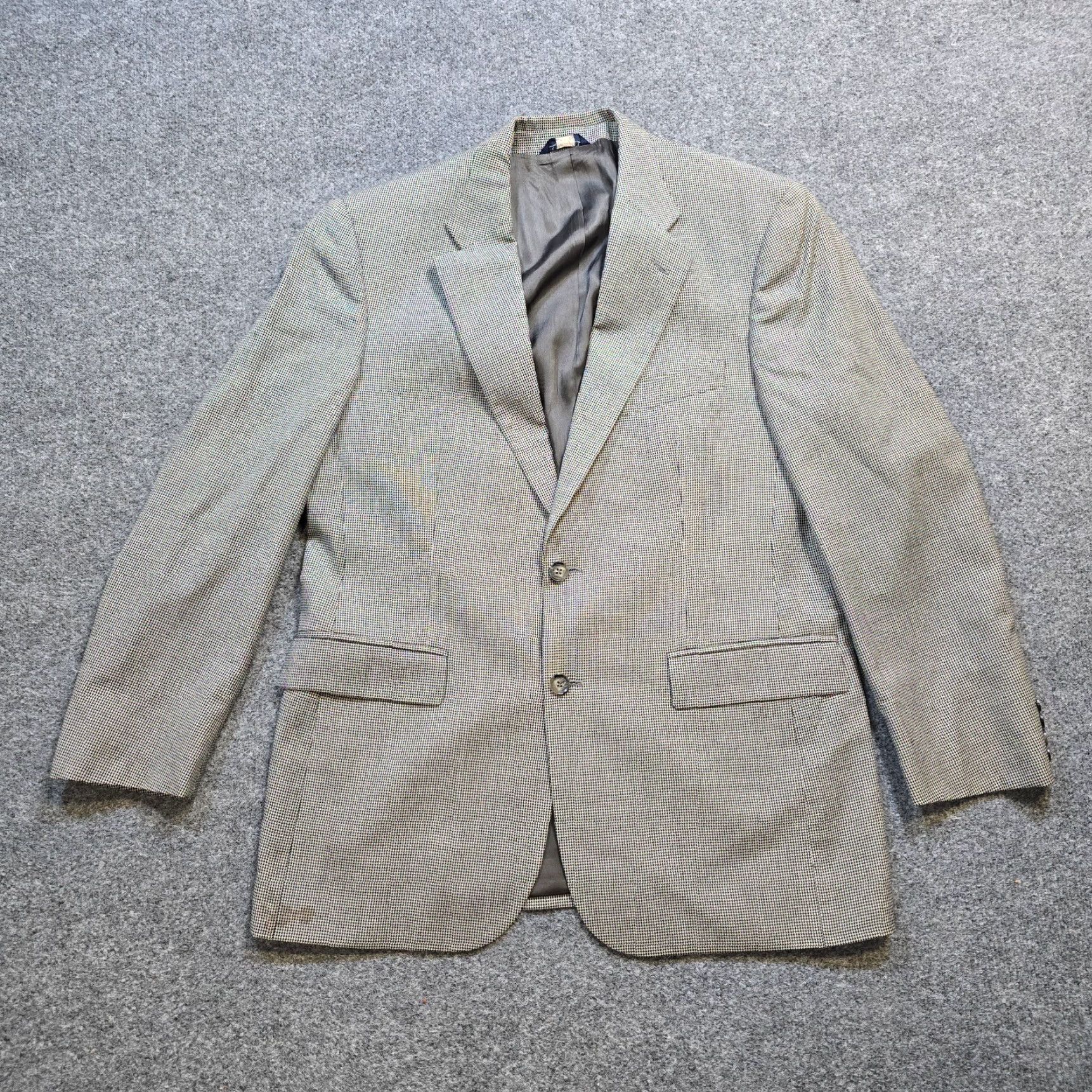Brooks Brothers VINTAGE Brooks Brothers Blazer Mens Black 41 Wool Cashmere Houndstooth Sport Coat Jacket Plaid Wool Button Classic fit Men's Blazer 90s Size 42R - 2 Thumbnail