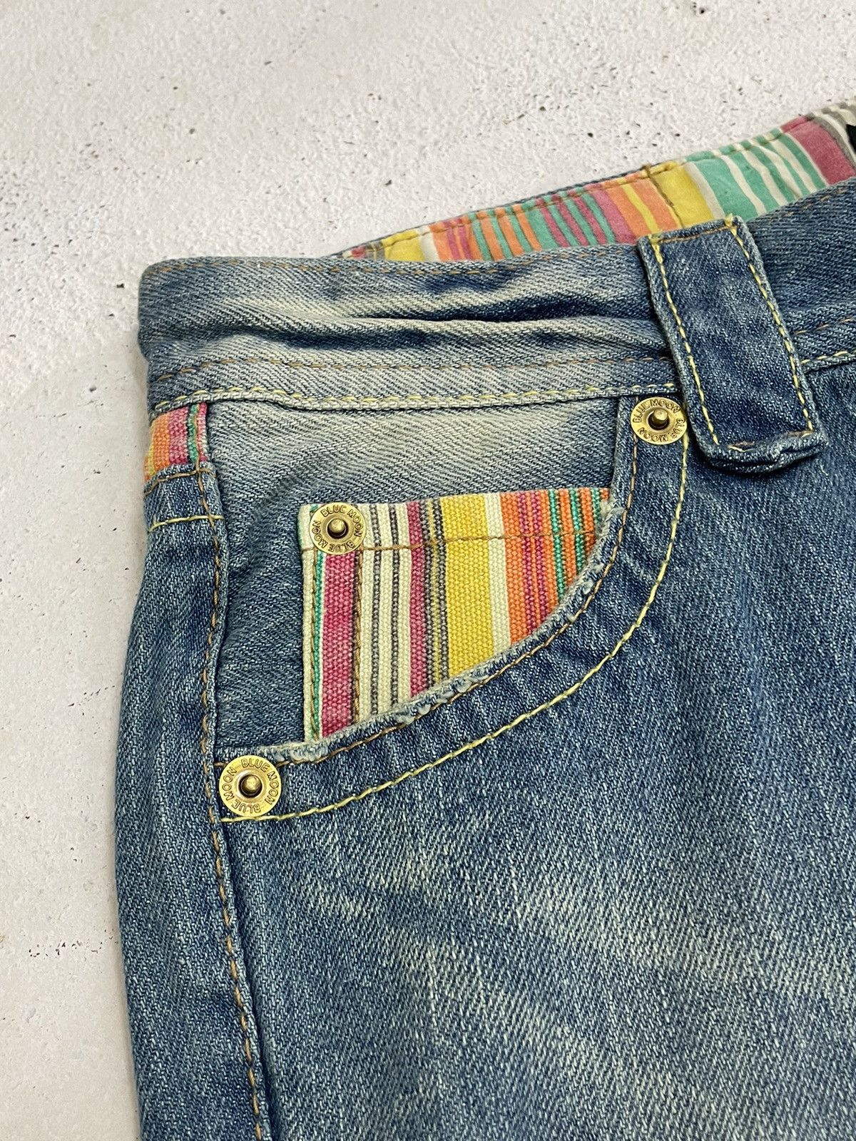Japan Blue Vintage Blue Moon Blue Embroidery Tartan Plaid Junya Style Size 29" - 12 Thumbnail