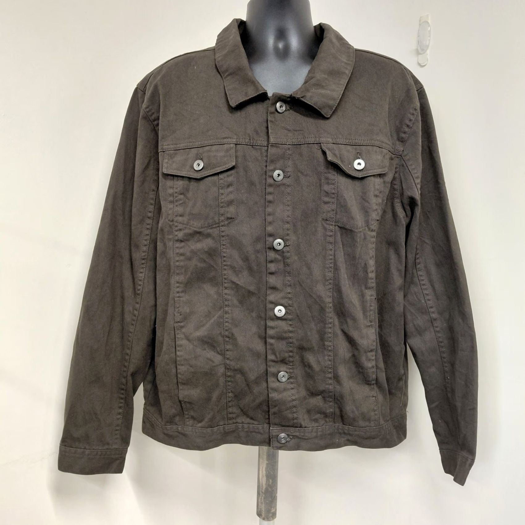Vintage Boohoo Man Jacket Bomber Denim Olive Green XXL Men's Casual Button Pocket Lining Cotton Size US 39 - 2 Thumbnail
