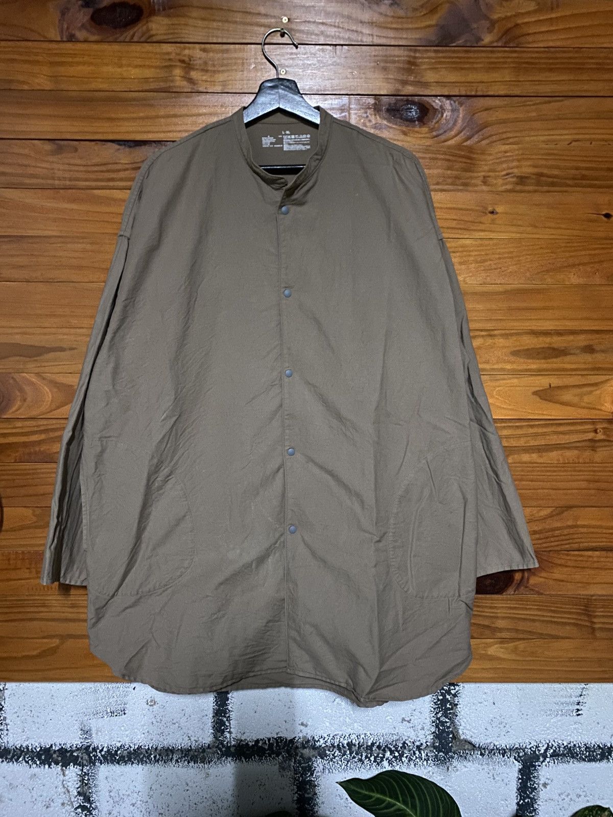 Muji Muji Brown Cotton Oversized Stand Collar Shirt – Minimalist Size US XL / EU 56 / 4 - 3 Thumbnail