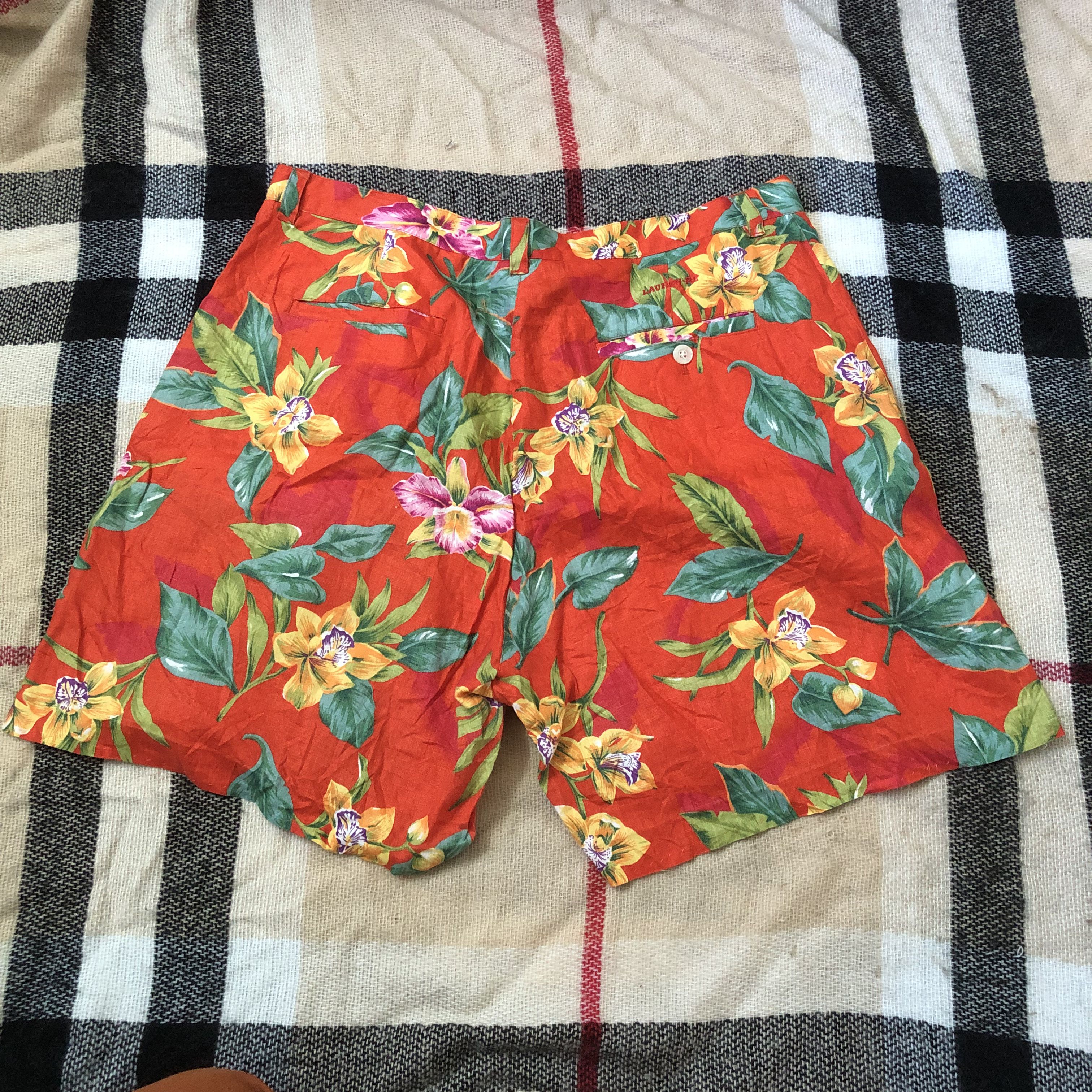 Lauren Ralph Lauren Lauren RL Polo linen hawaii floral surf orange shorts SZ 16 Size 35" - 6 Thumbnail