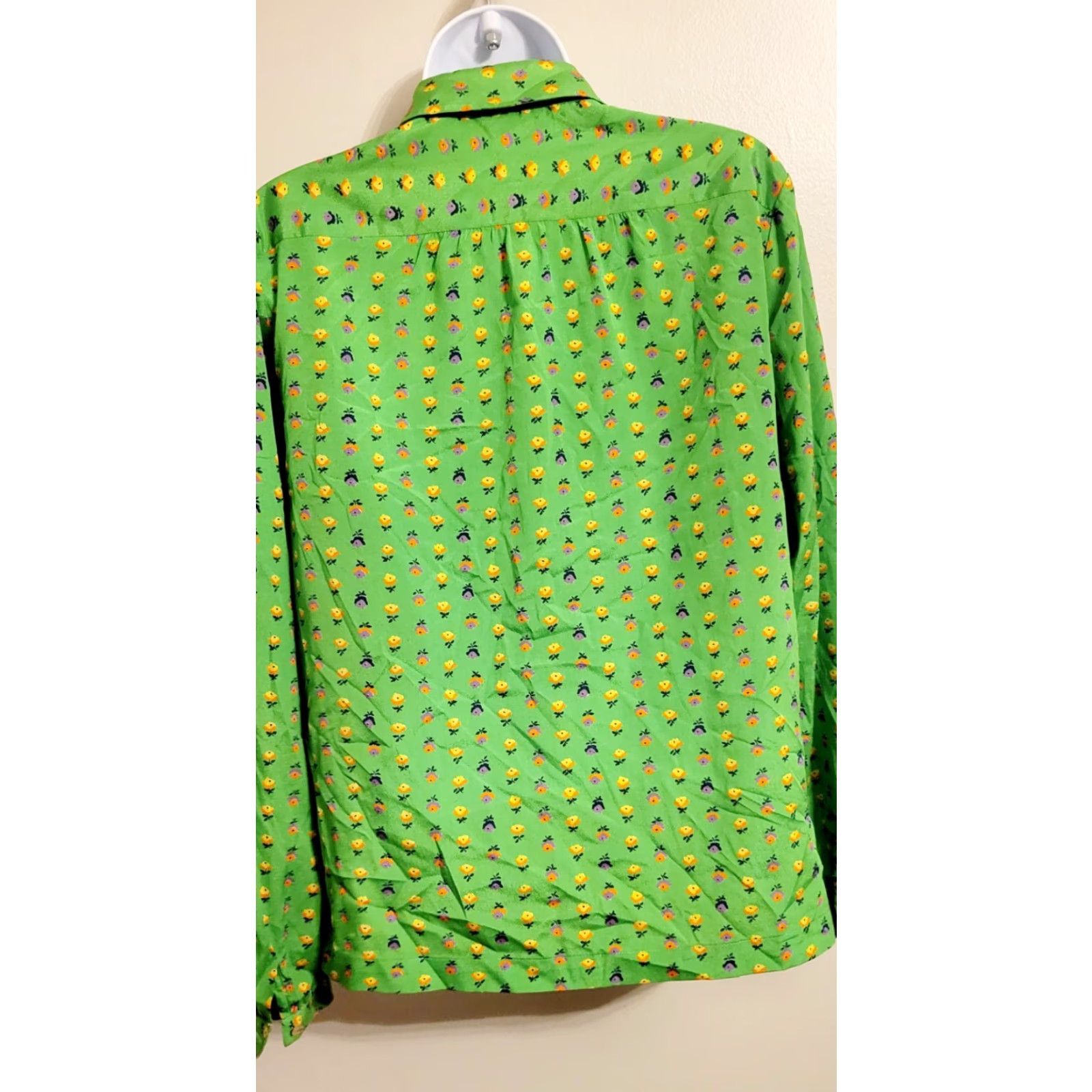 Liz Claiborne VINTAGE Liz Claiborne Shirt 12 Adult Regular Green Floral 1970s Silky Polyester Womens Size XL / US 12-14 / IT 48-50 - 3 Thumbnail