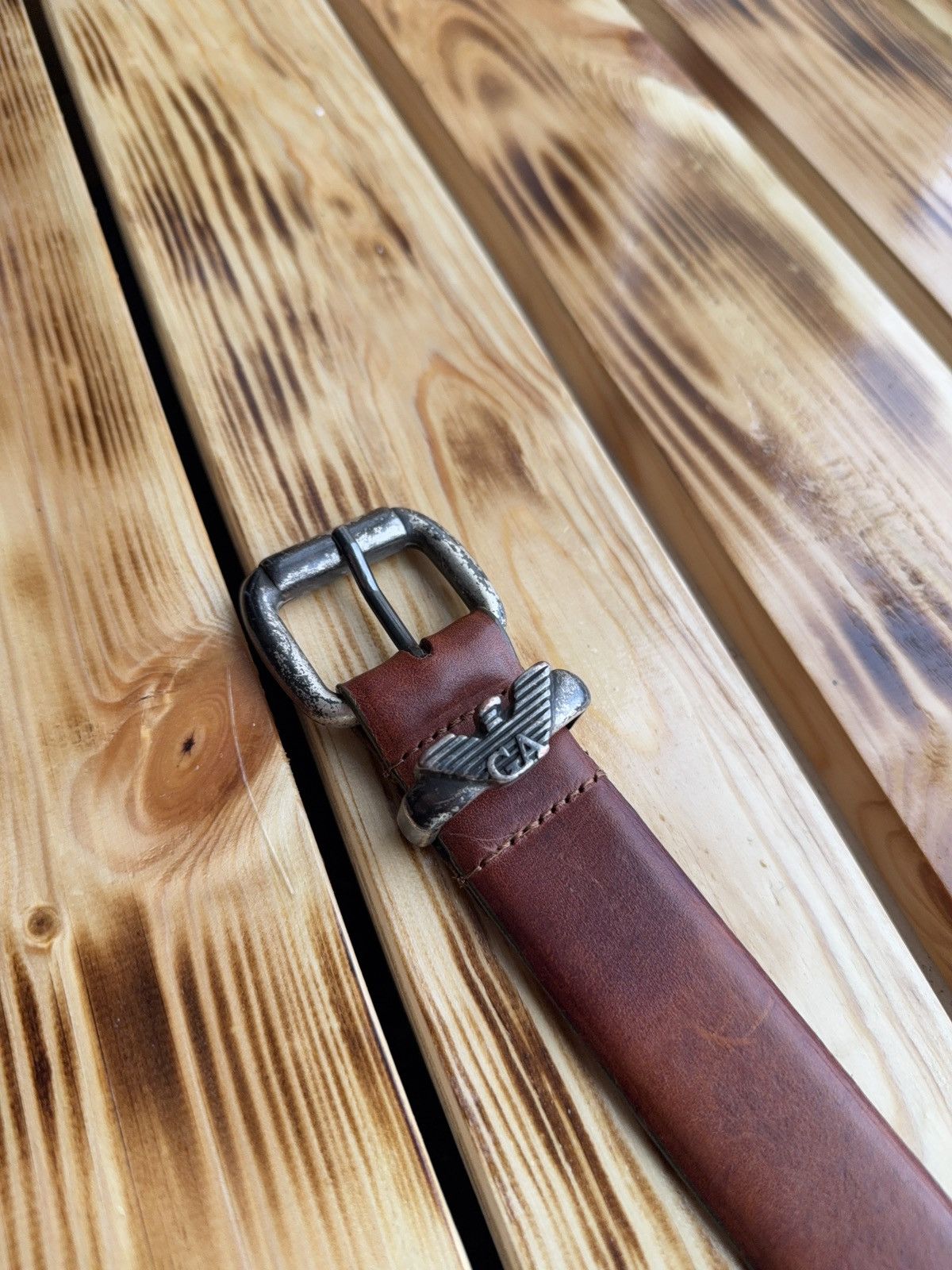 Giorgio Armani 90s Armani Jeans Luxury Leather Belt Eagle Logo Y2K Archive Size ONE SIZE - 5 Thumbnail