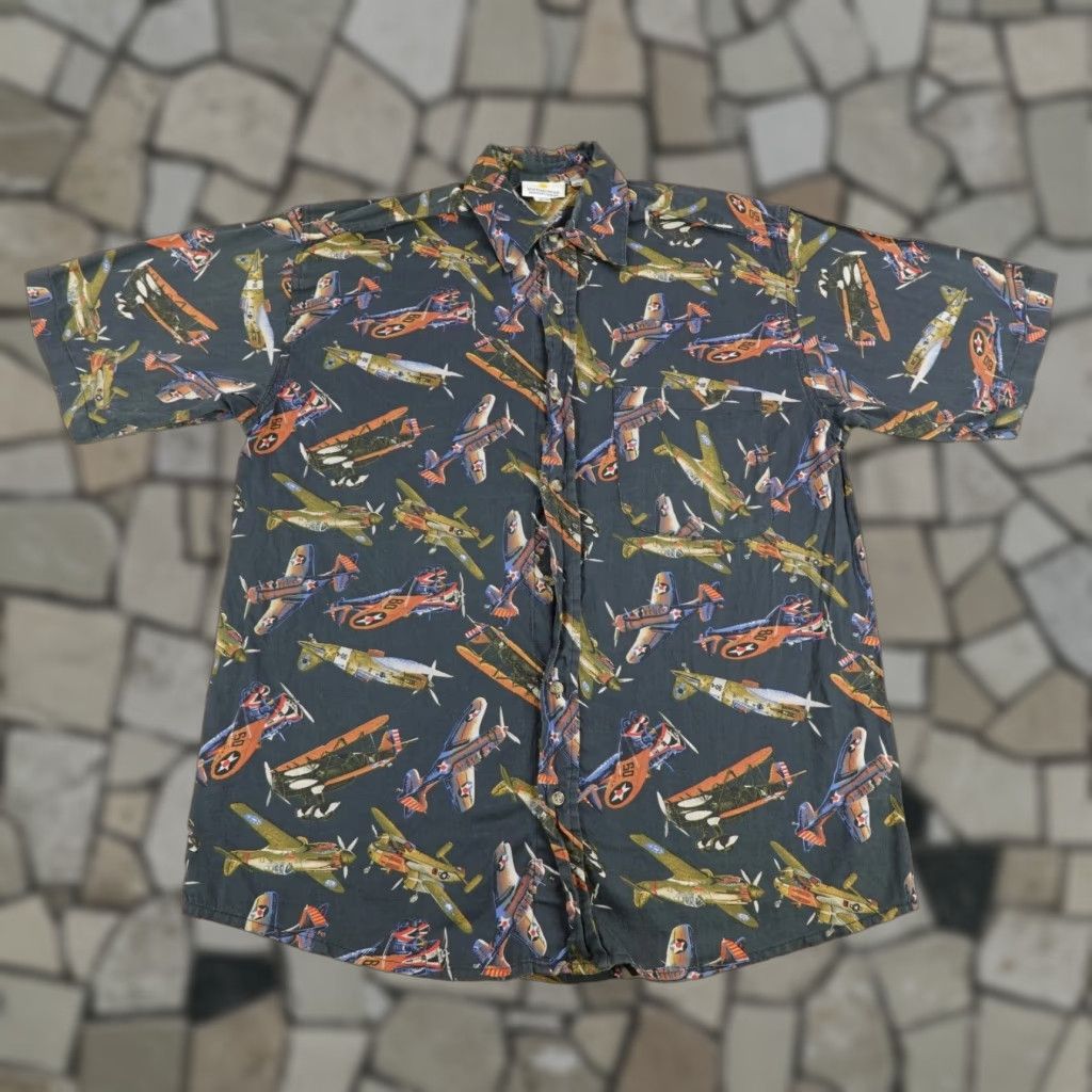 Vintage VINTAGE Smithsonian Graphic Print Button-Up Shirt Men Medium Black Military Airplanes WWII Size US M / EU 48-50 / 2 - 1 Thumbnail