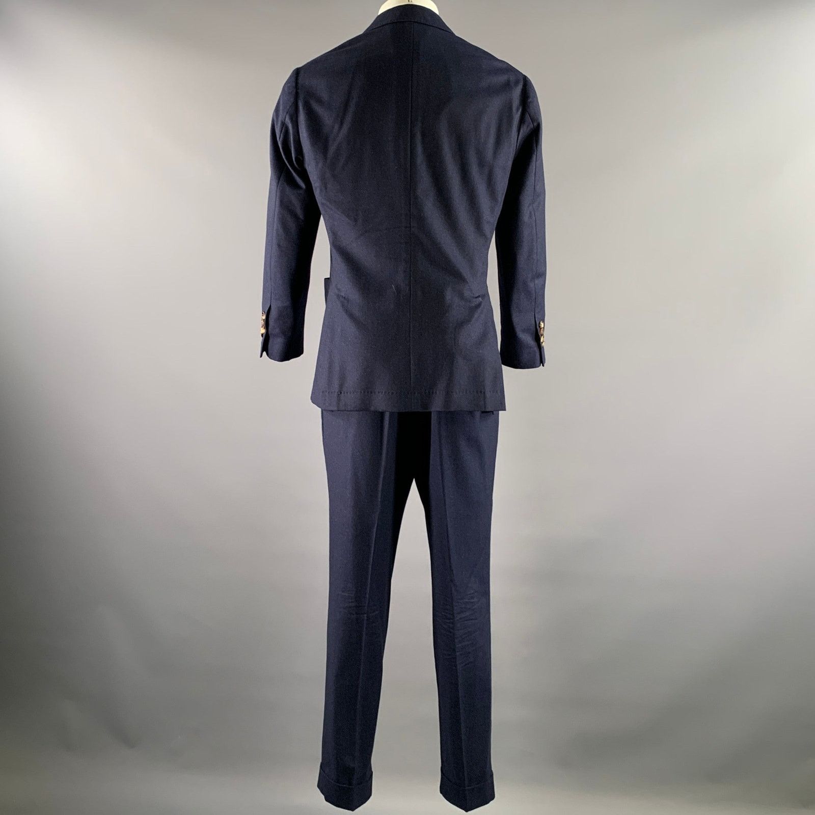 Brunello Cucinelli BRUNELLO CUCINELLI Size 40 Navy Wool Notch Lapel Suit Size 40R - 3 Thumbnail