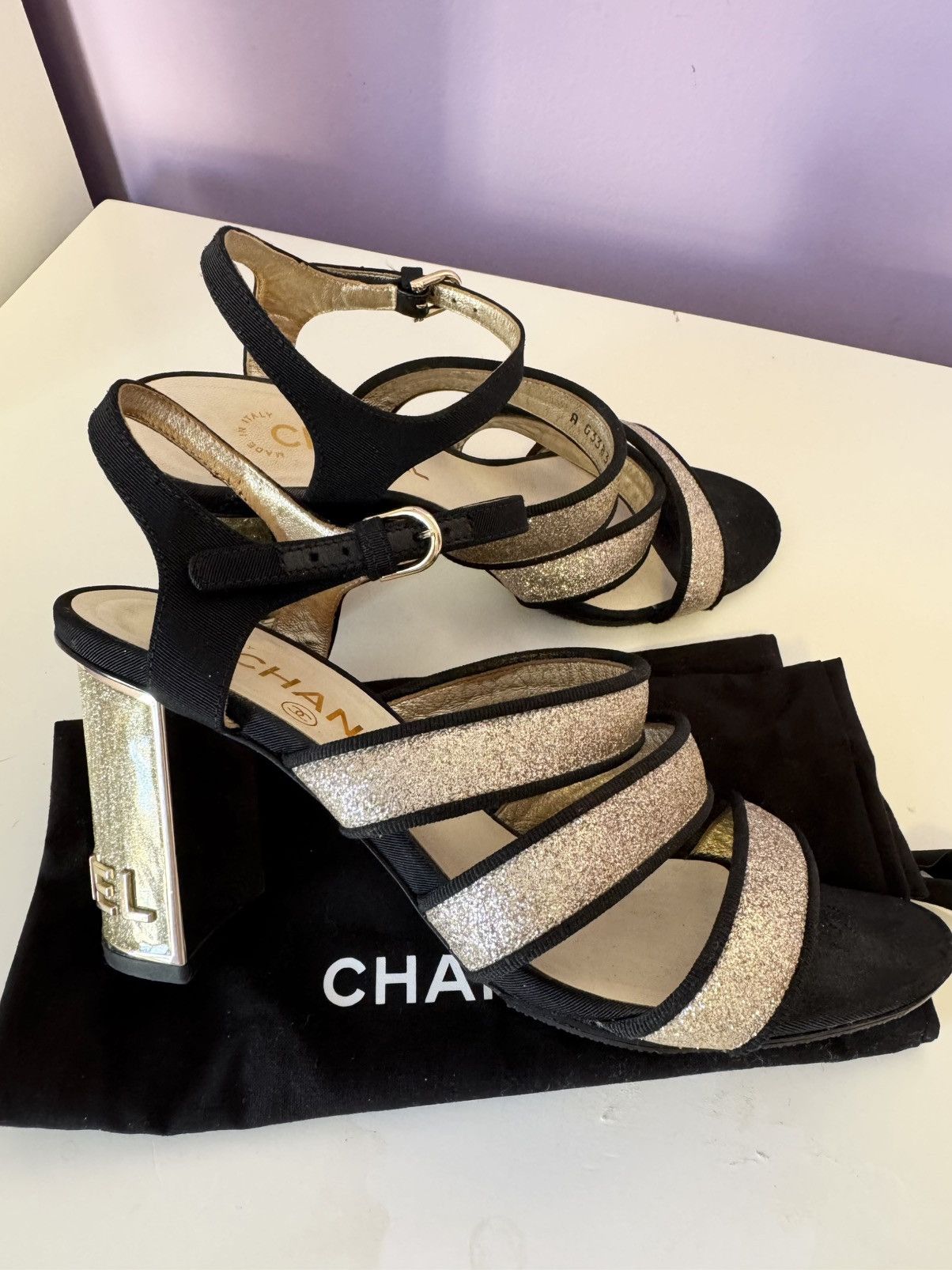 Chanel Chanel Golden black sparkle sandals size 38 Size US 8 / IT 38 - 17 Thumbnail