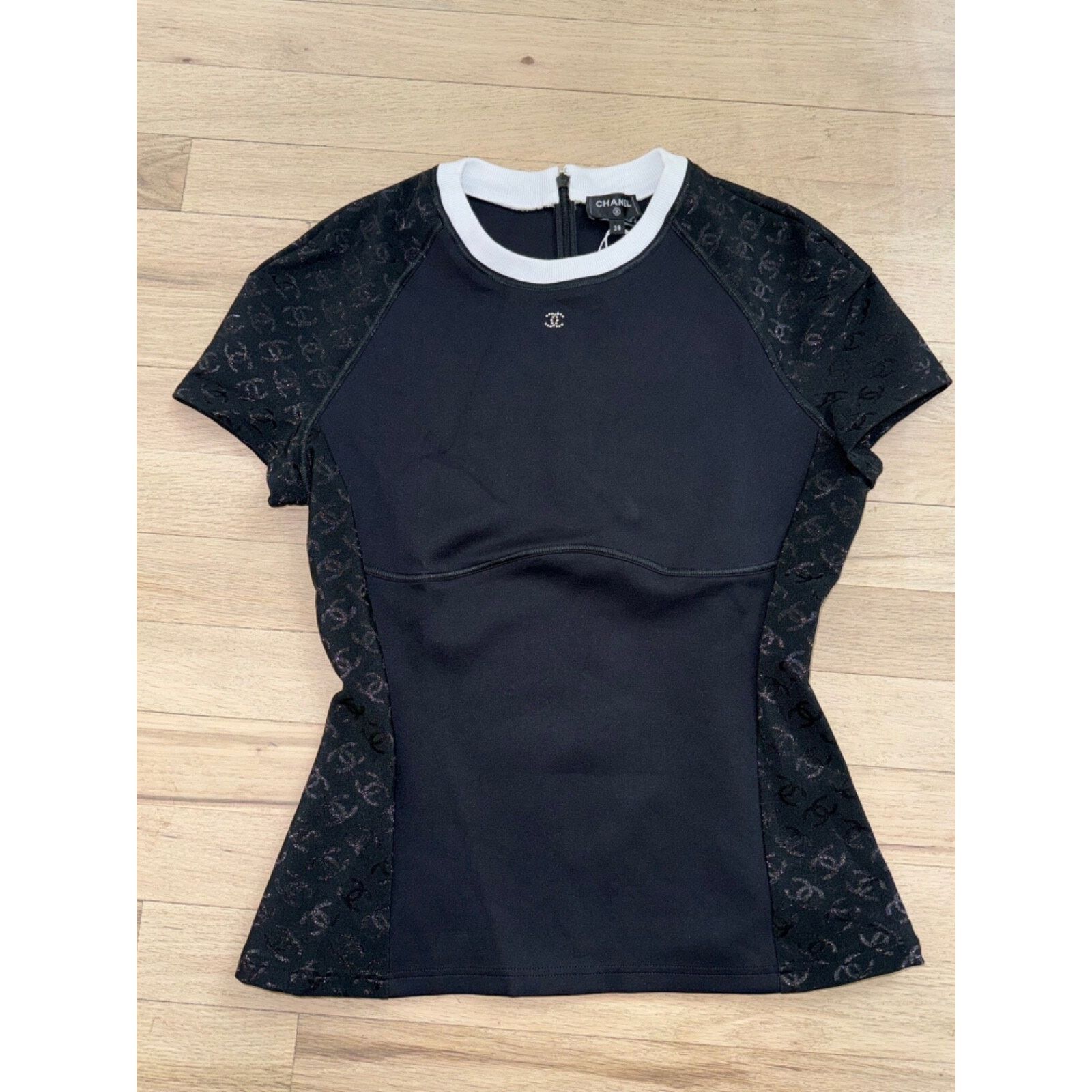 Chanel Chanel 24C Black White Neoprene Jersey Top T Shirt 38 Size XS / US 0-2 / IT 36-38 - 2 Thumbnail