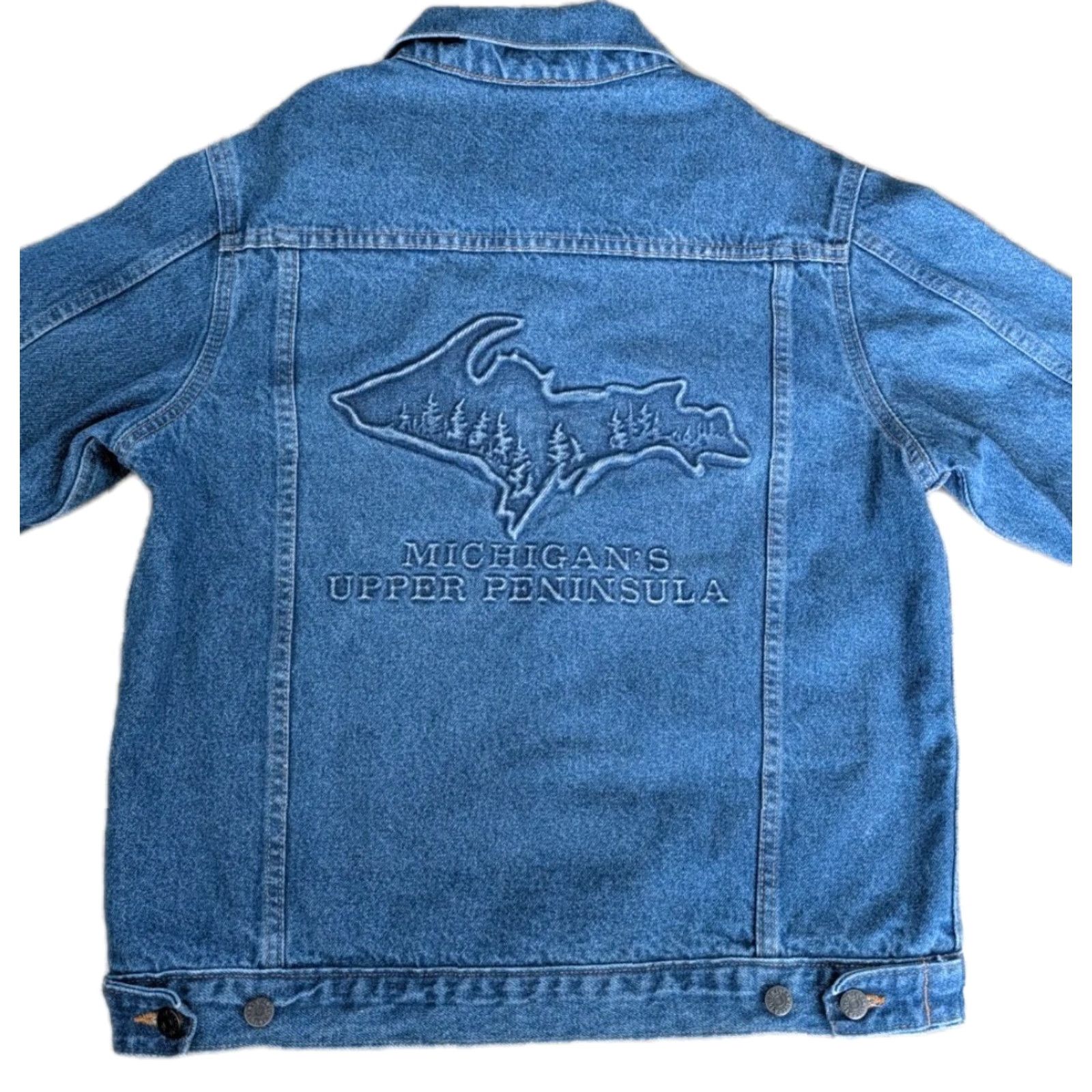 Denime VINTAGE Tyca Denim Embossed UP Michigan Trucker Jacket Size US 29 - 2 Thumbnail